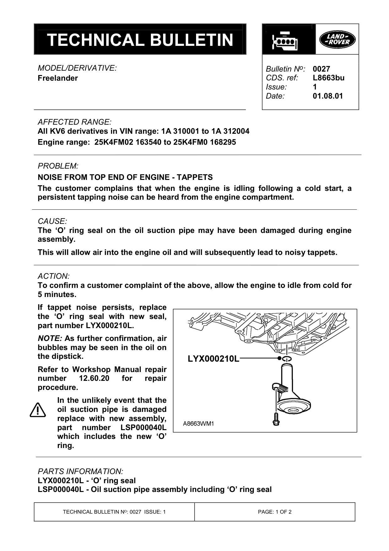 Noise From Top End Of Engine - Tappets – bulletin page 1