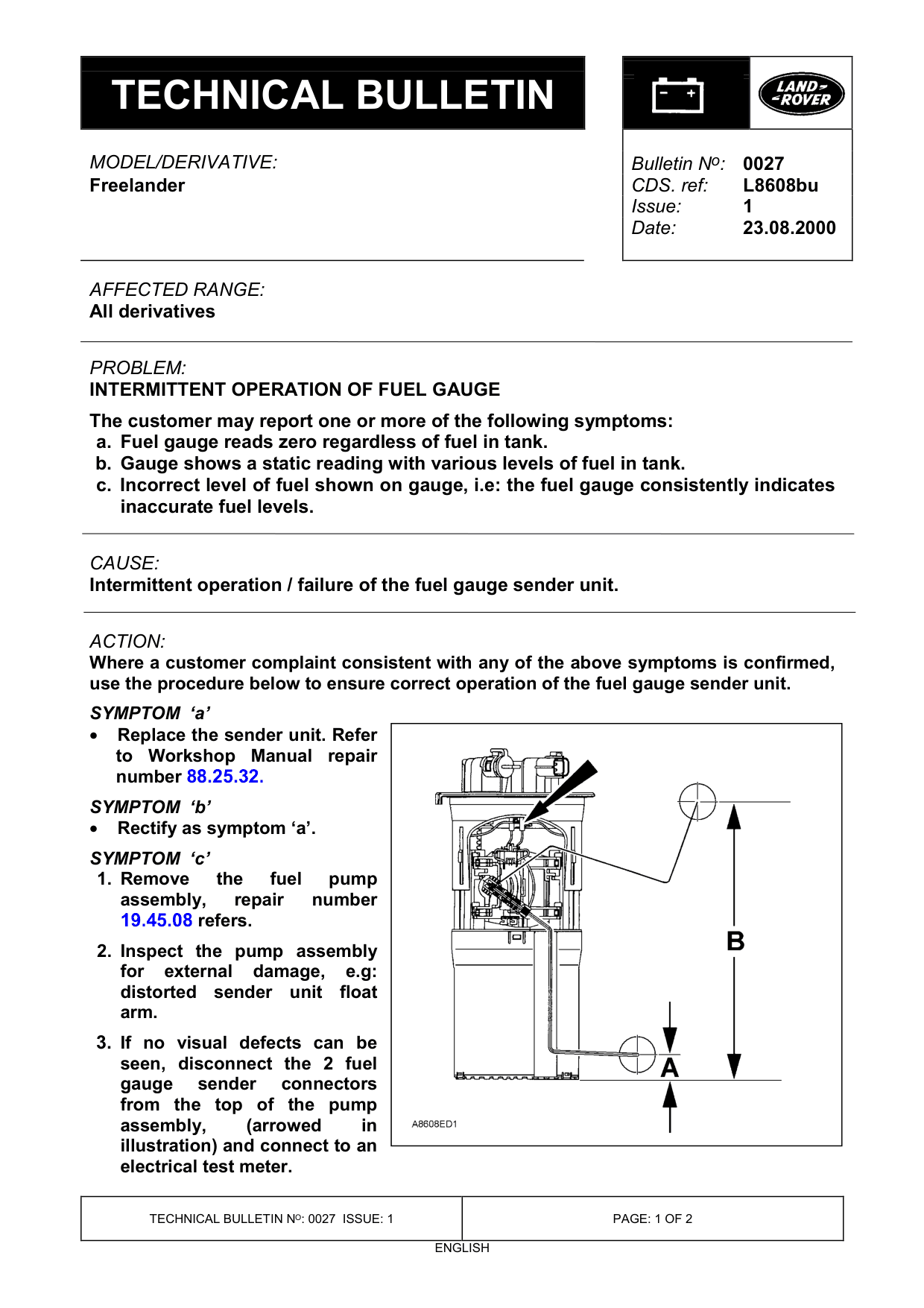 Intermittent Operation Of Fuel Gauge – bulletin page 1