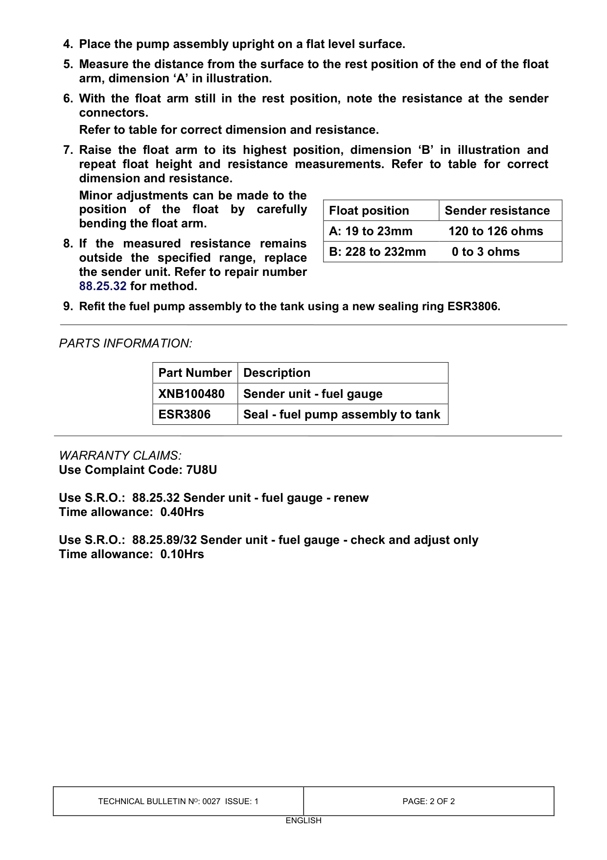 Intermittent Operation Of Fuel Gauge – bulletin page 2