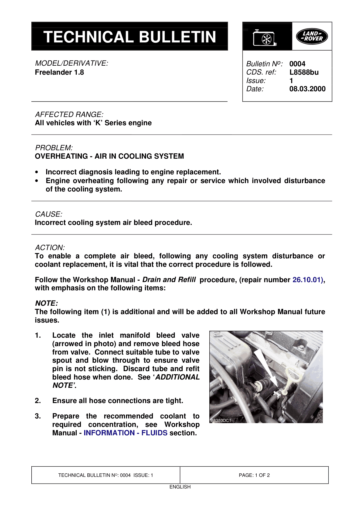 Overheating - Air In Cooling System • – bulletin page 1