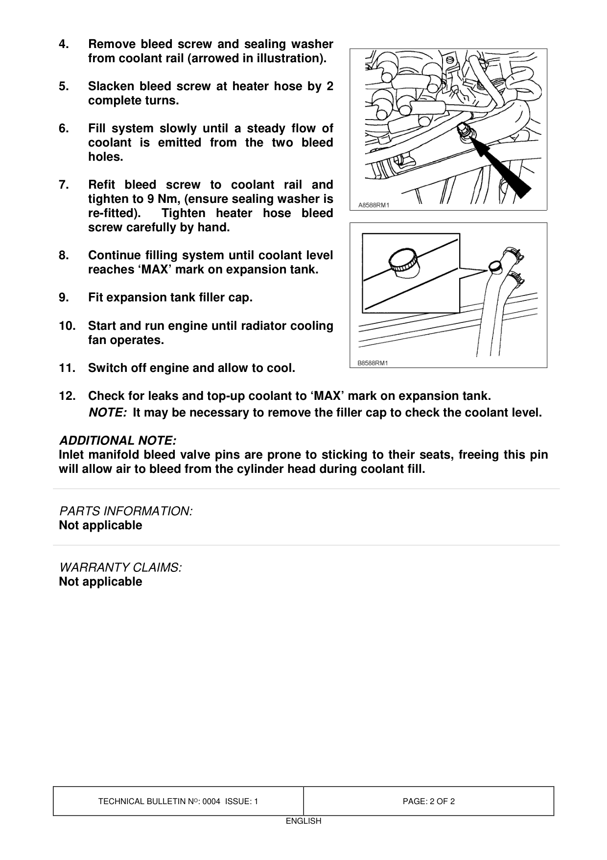 Overheating - Air In Cooling System • – bulletin page 2