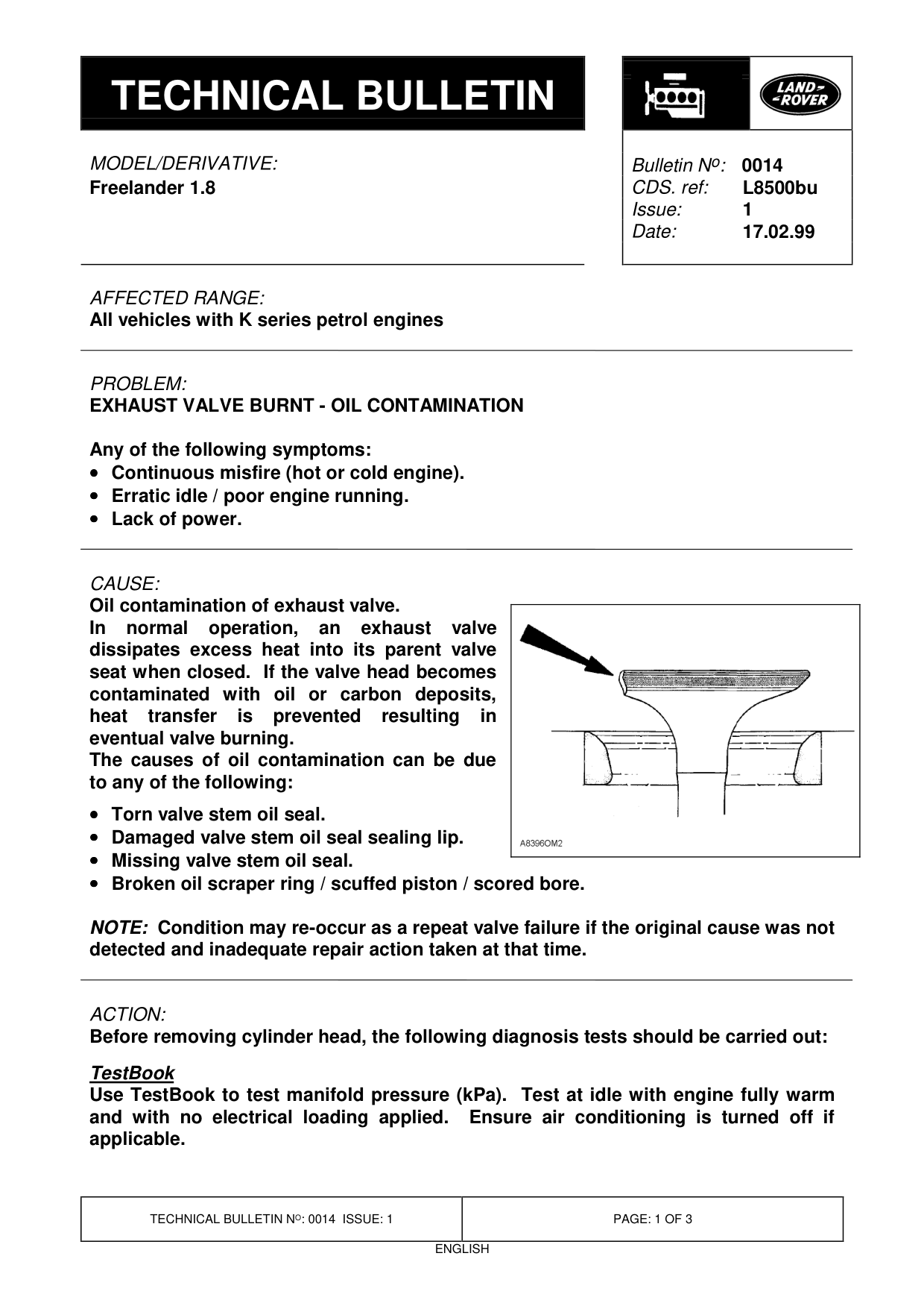 Exhaust Valve Burnt - Oil Contamination – bulletin page 1