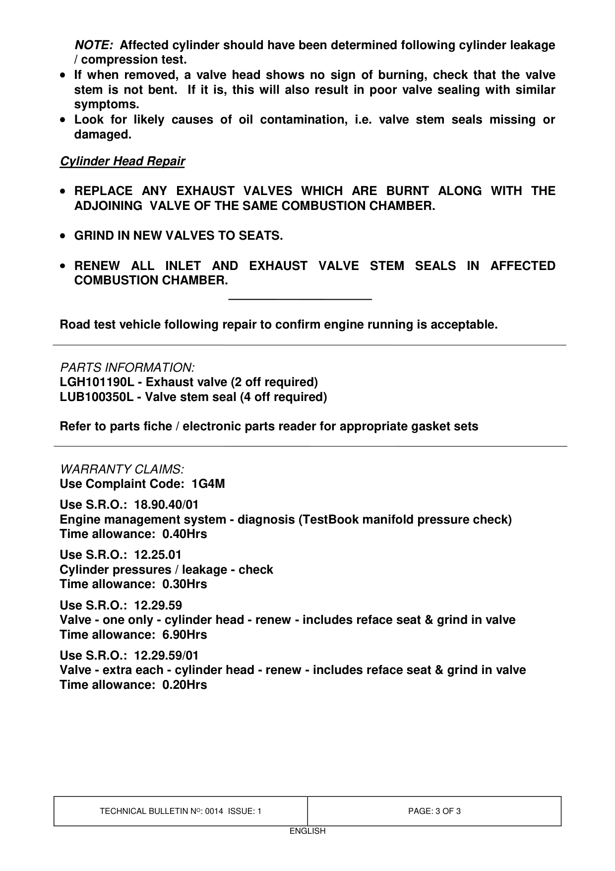 Exhaust Valve Burnt - Oil Contamination – bulletin page 3