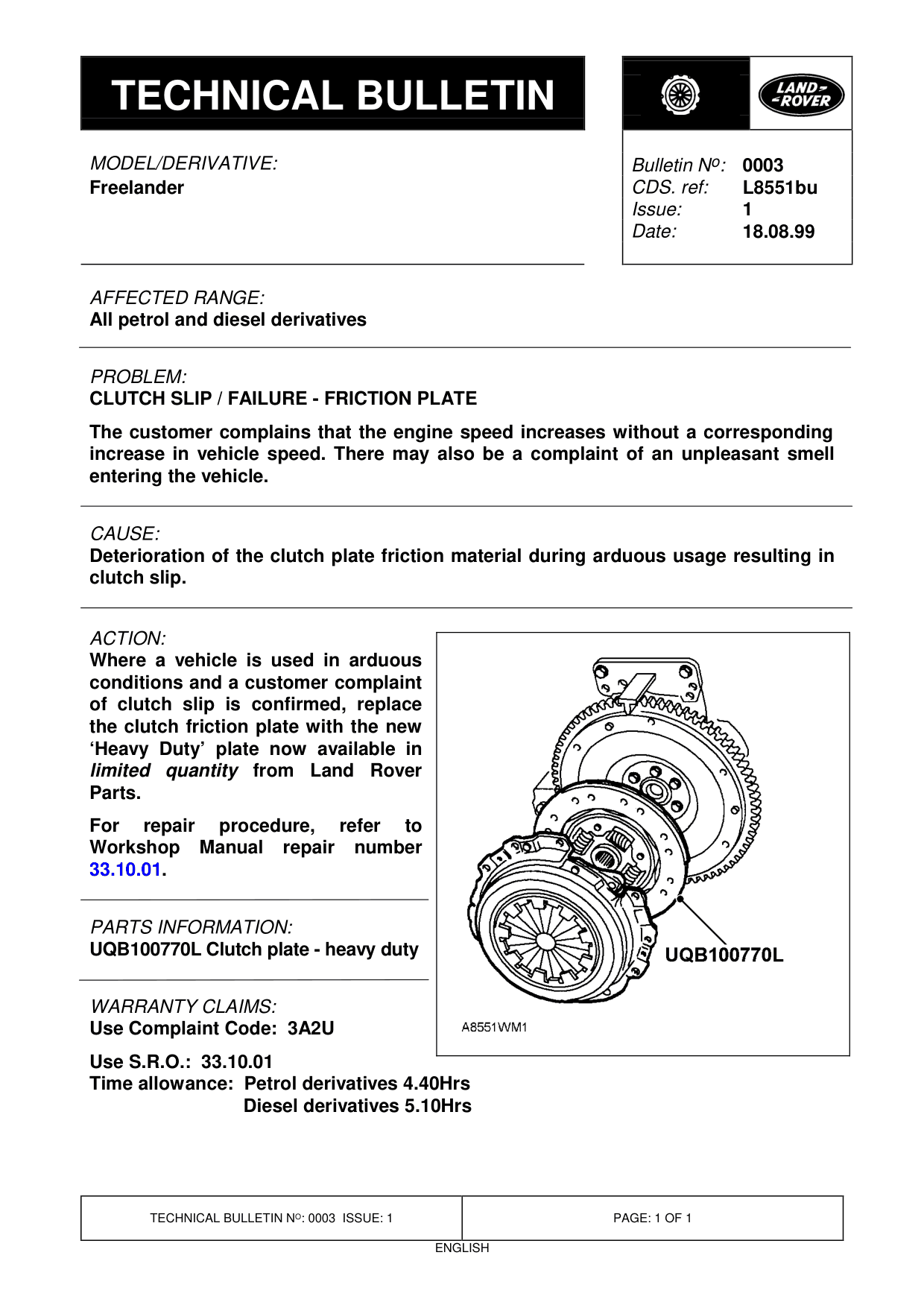 Clutch Slip / Failure - Friction Plate – bulletin page 1