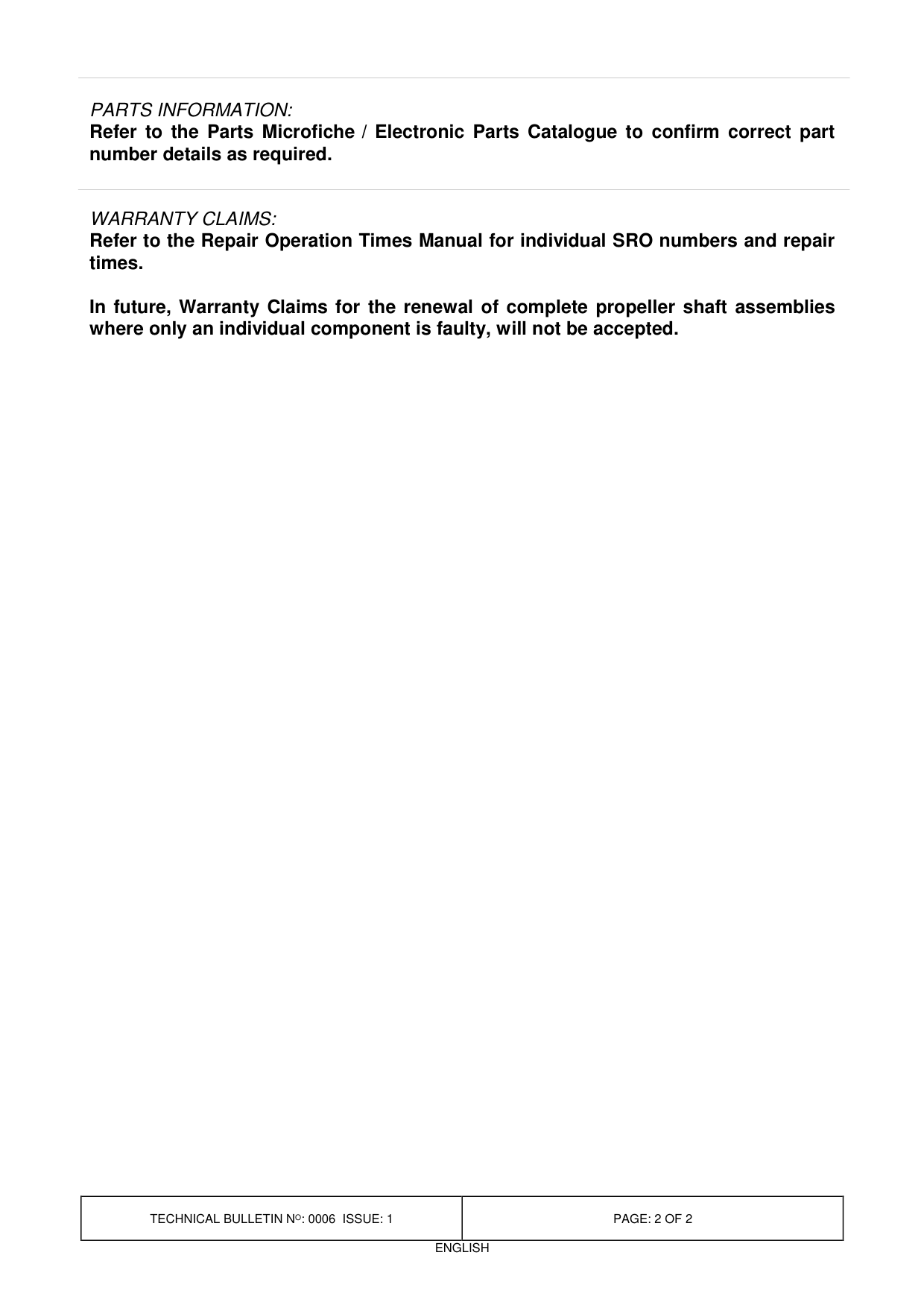 Propeller Shaft Assembly – Repairs – bulletin page 2