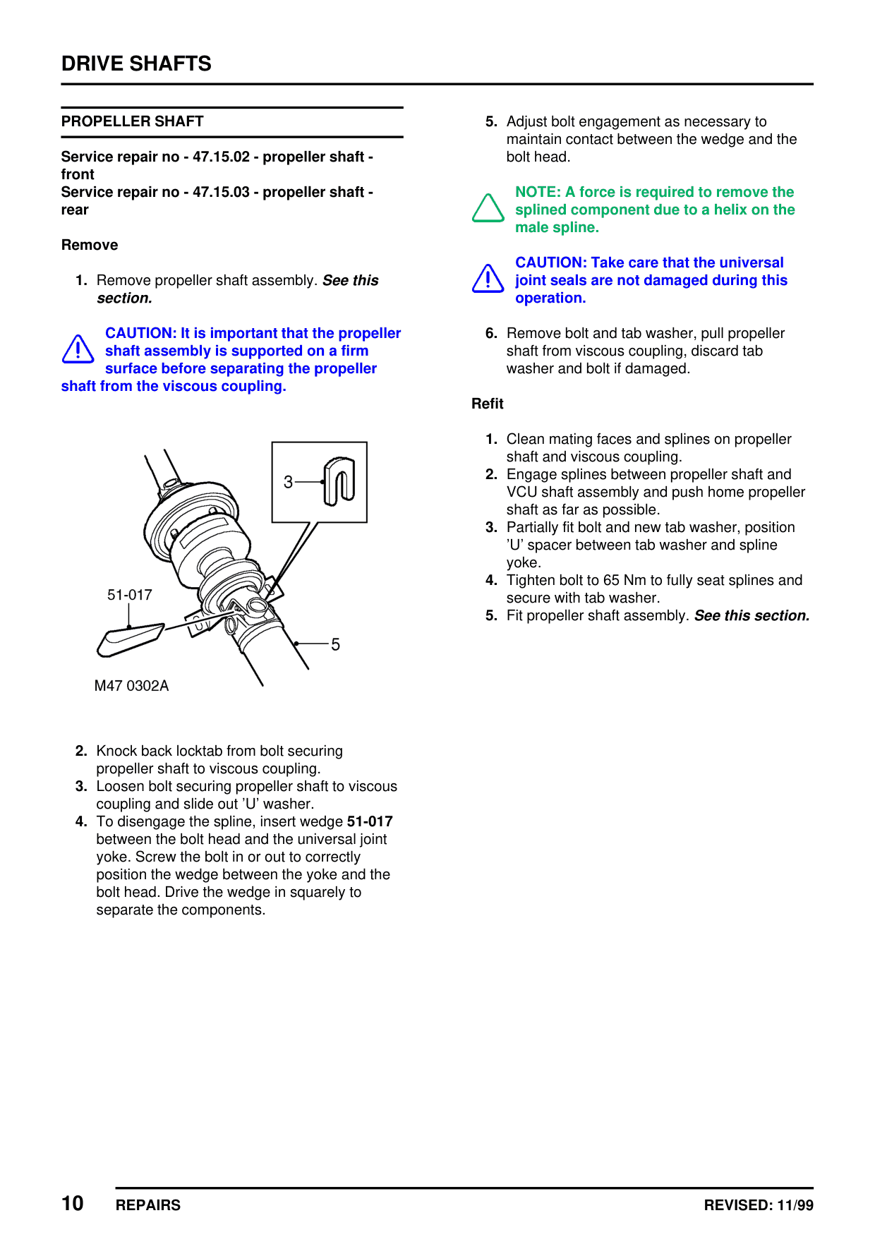 Propeller Shaft Assembly – Repairs – bulletin page 6