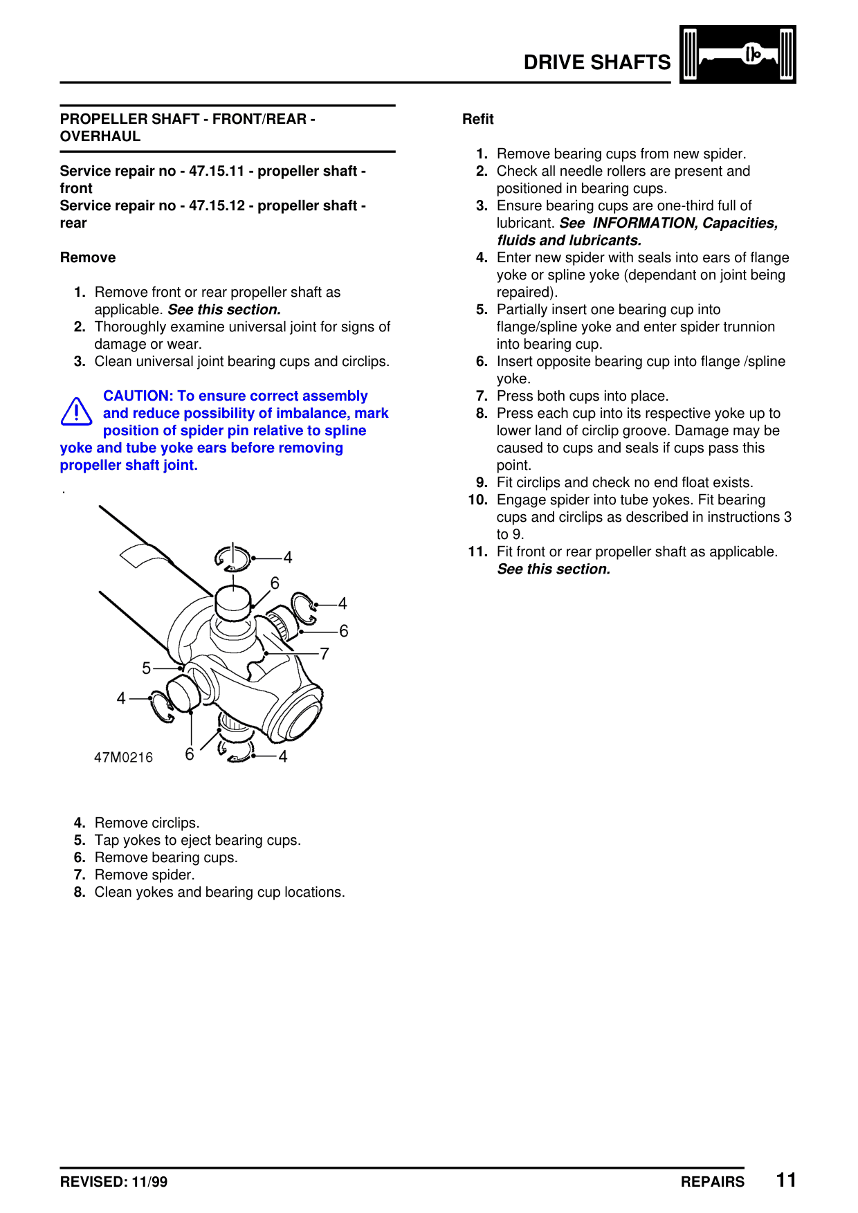 Propeller Shaft Assembly – Repairs – bulletin page 7