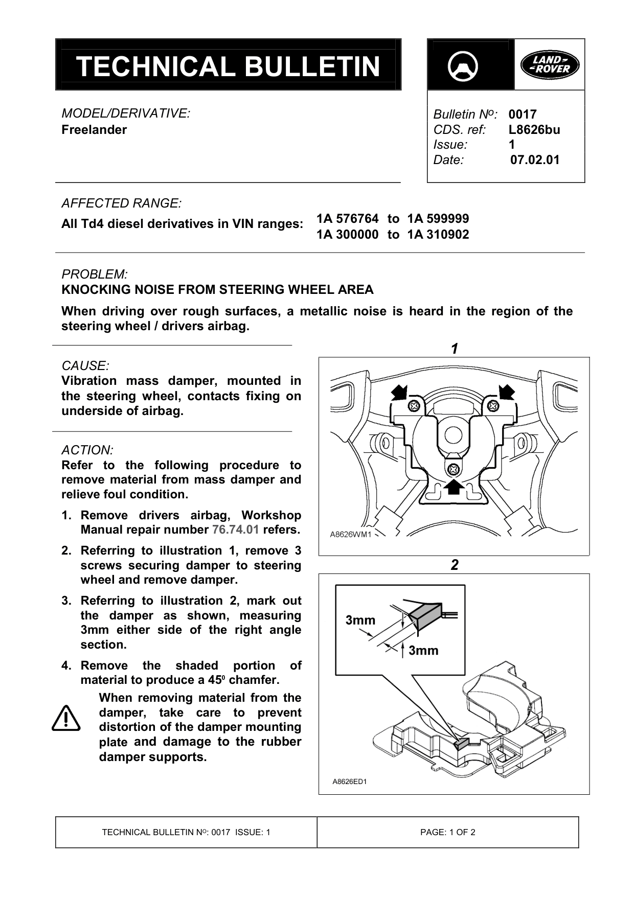 Knocking Noise From Steering Wheel Area – bulletin page 1