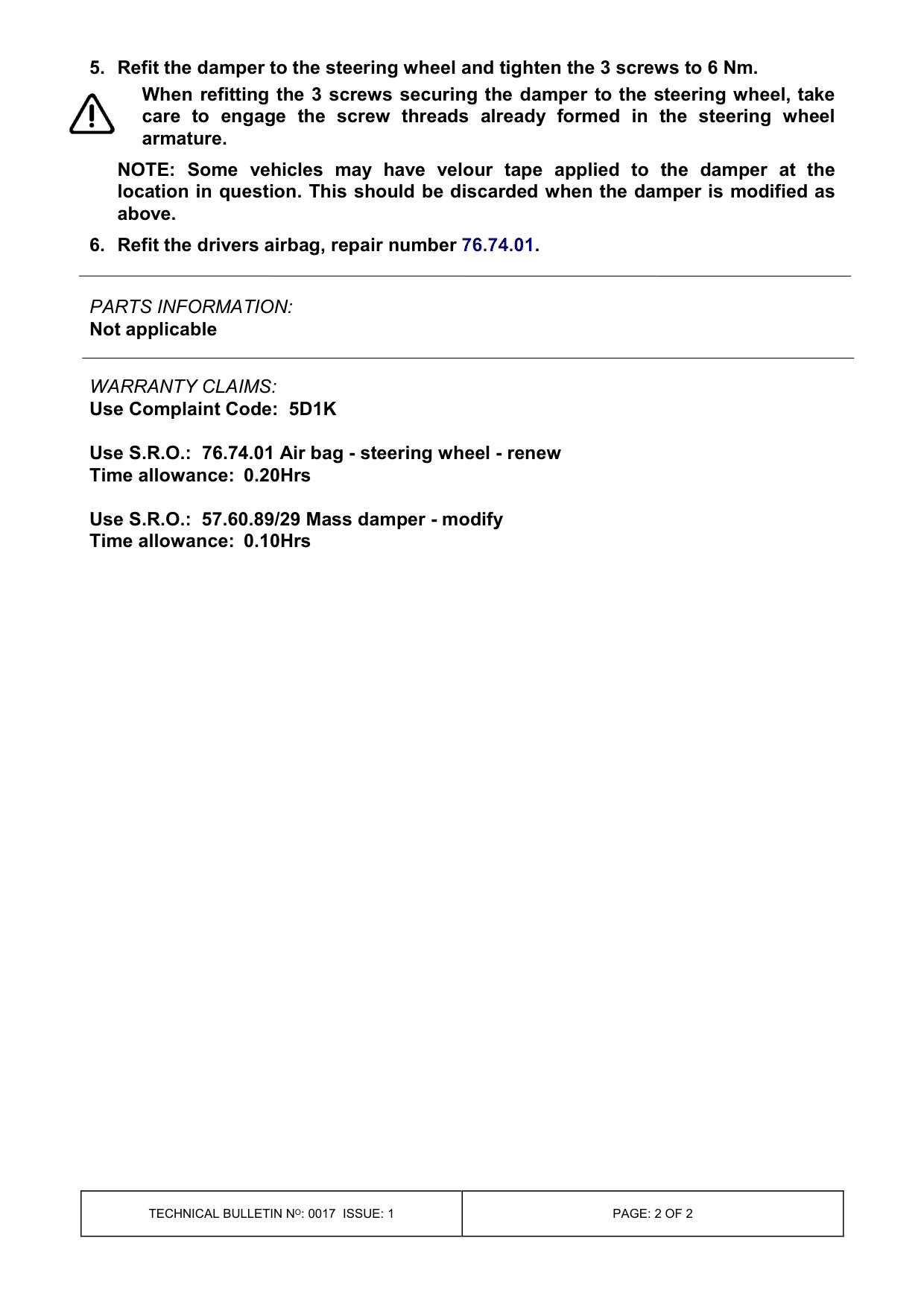 Knocking Noise From Steering Wheel Area – bulletin page 2