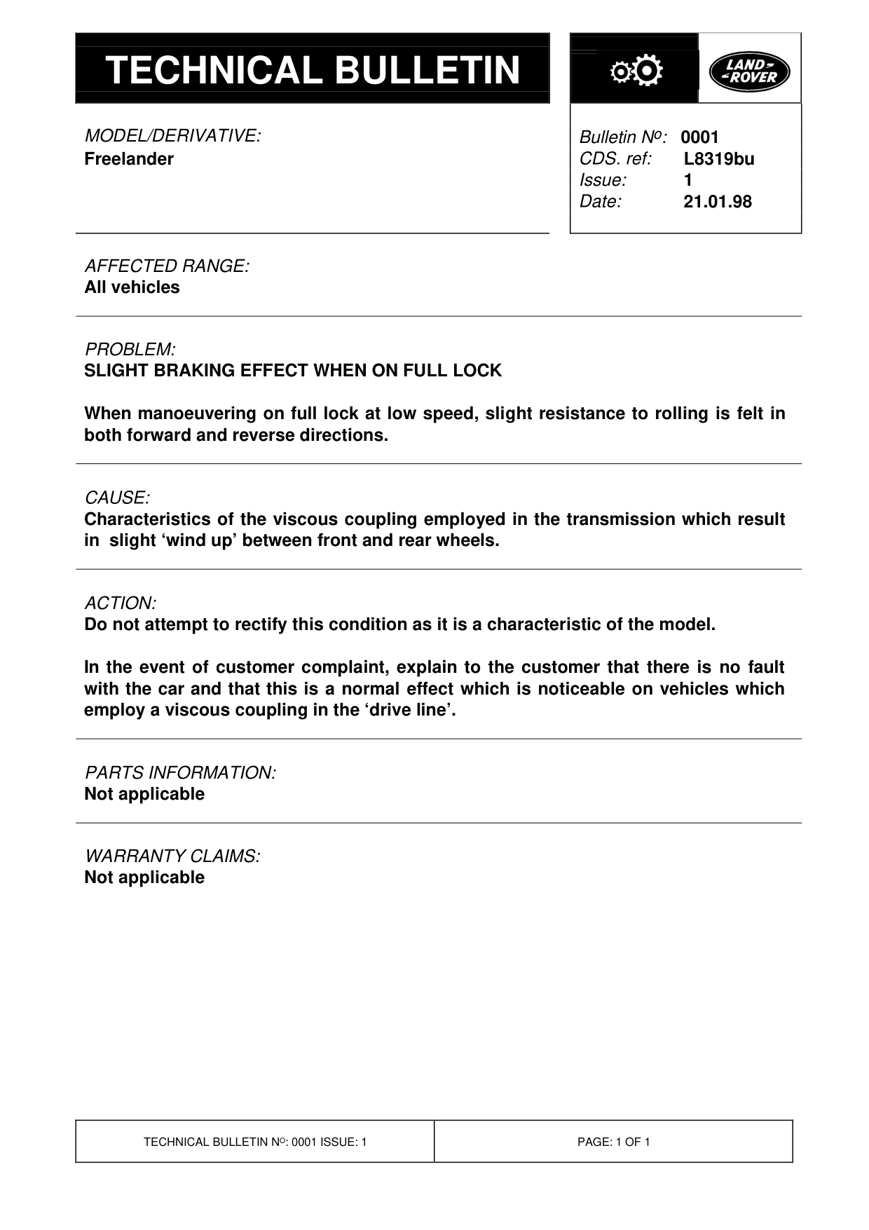 Slight Braking Effect When On Full Lock – bulletin page 1