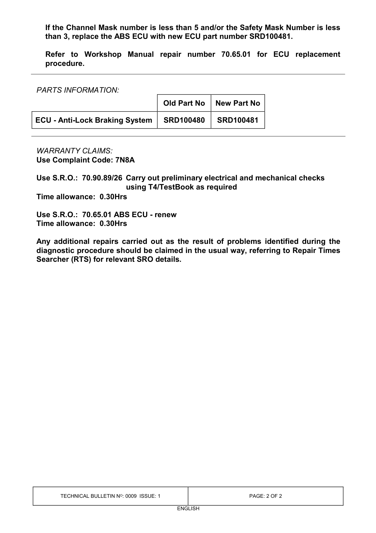 Abs Warning Light Illuminated – bulletin page 2