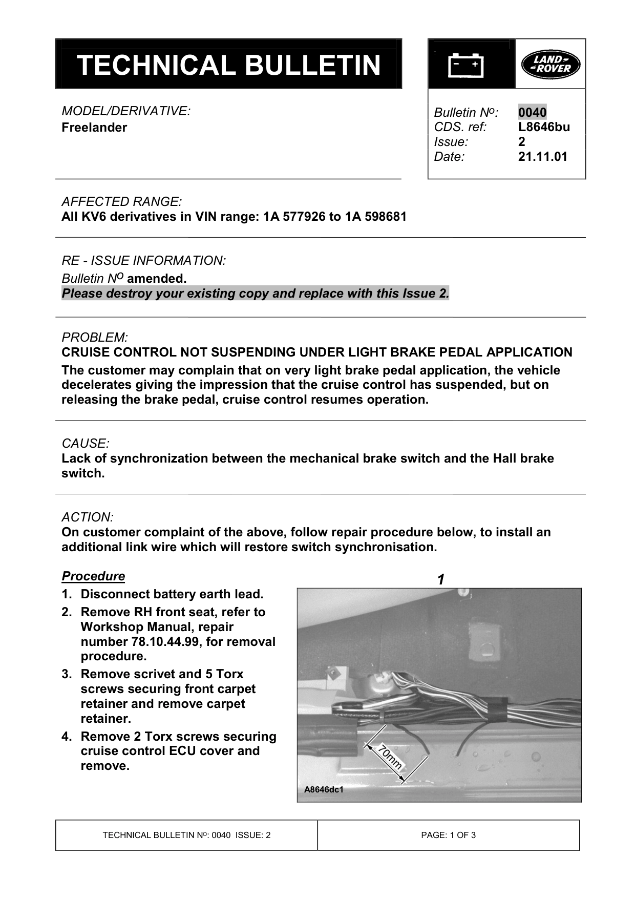 Cruise Control Not Suspending Under Light Brake Pedal Application – bulletin page 1