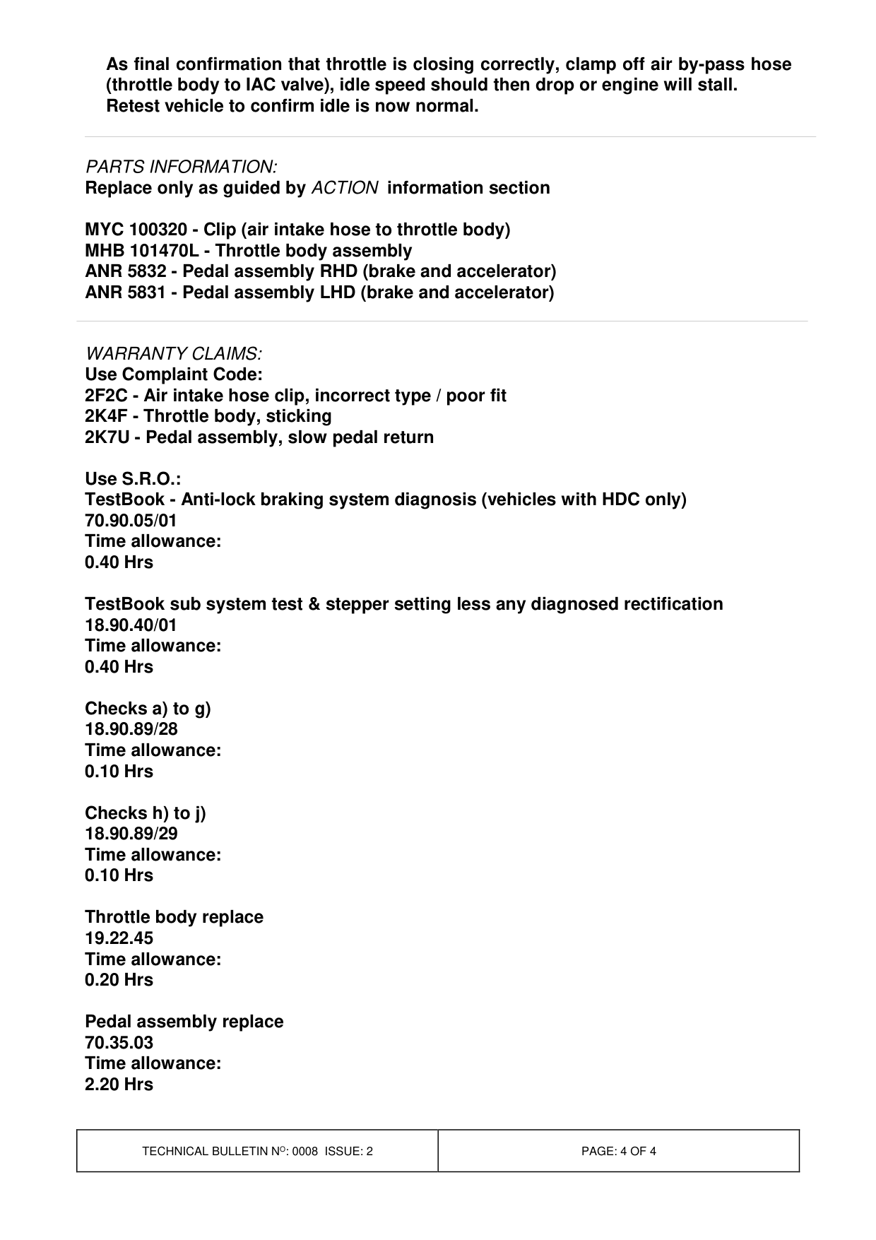 Engine Idle Speed High / Hdc Light On - Various – bulletin page 4