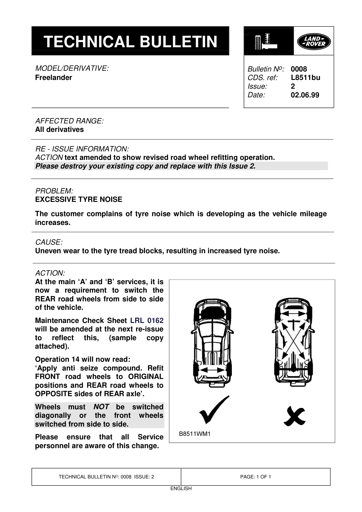 Excessive Tyre Noise – bulletin page 1