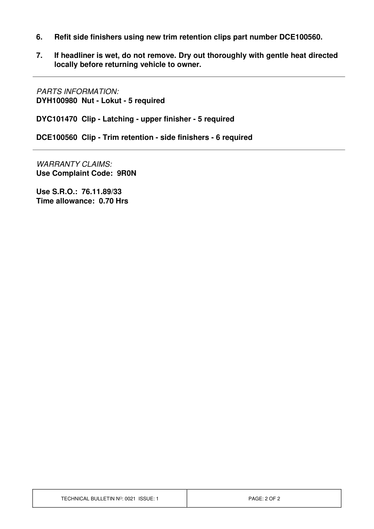 Water Ingress - Rear Of Headlining Wet – bulletin page 2