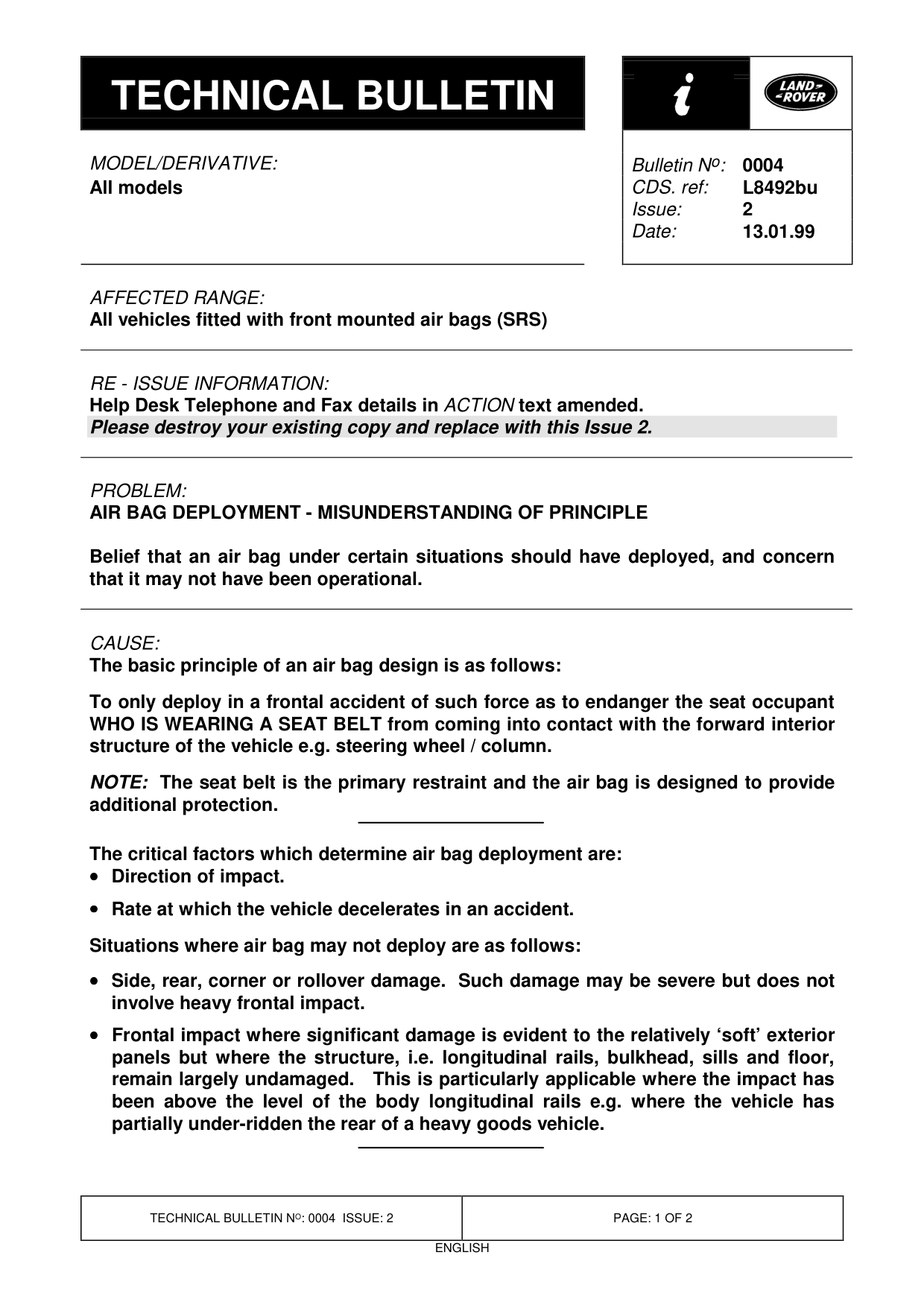 Air Bag Deployment - Misunderstanding Of Principle – bulletin page 1
