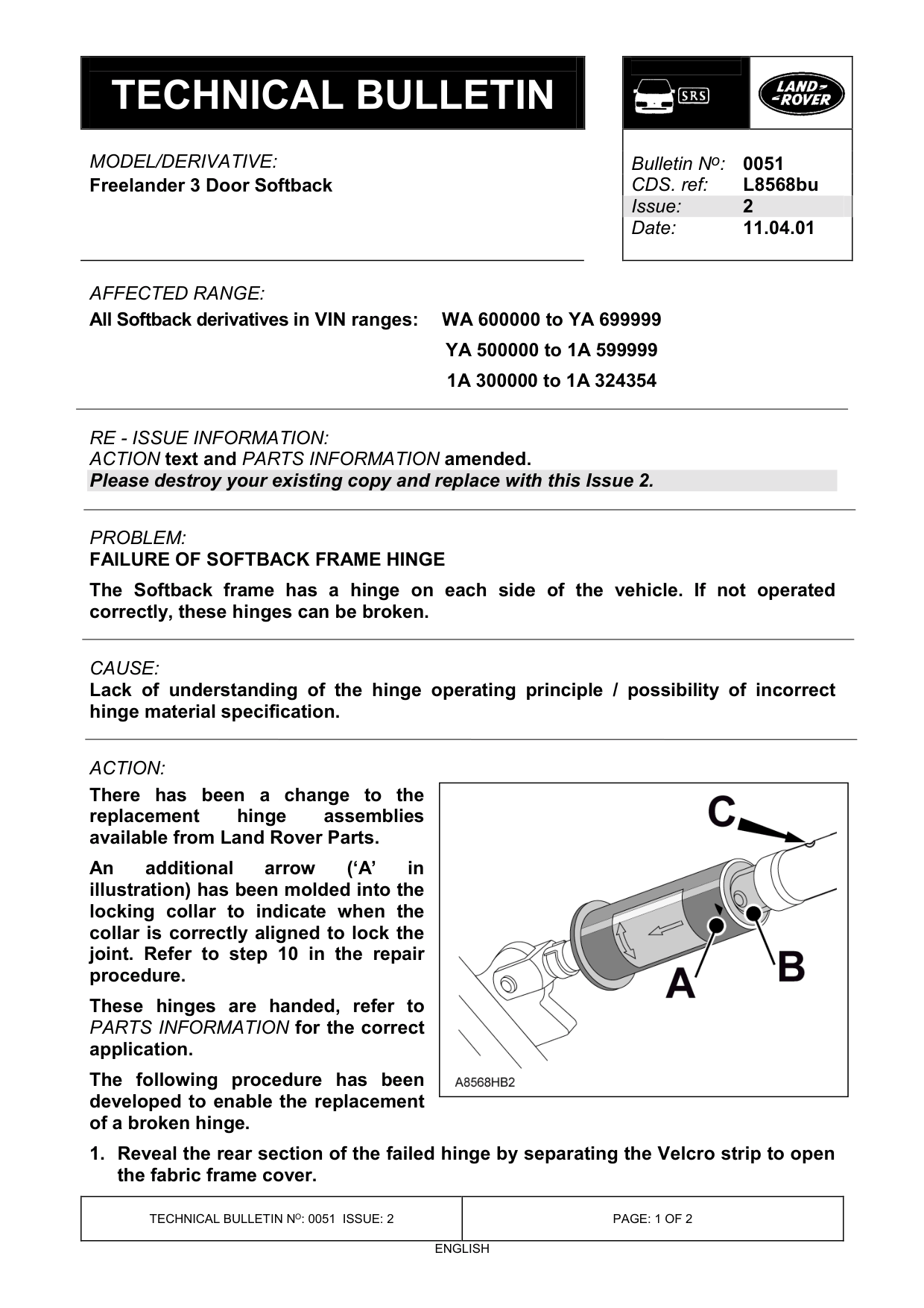 Failure Of Softback Frame Hinge – bulletin page 1