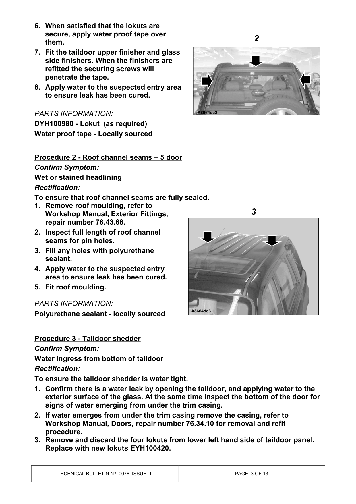 Water Ingress Into Vehicle – bulletin page 3