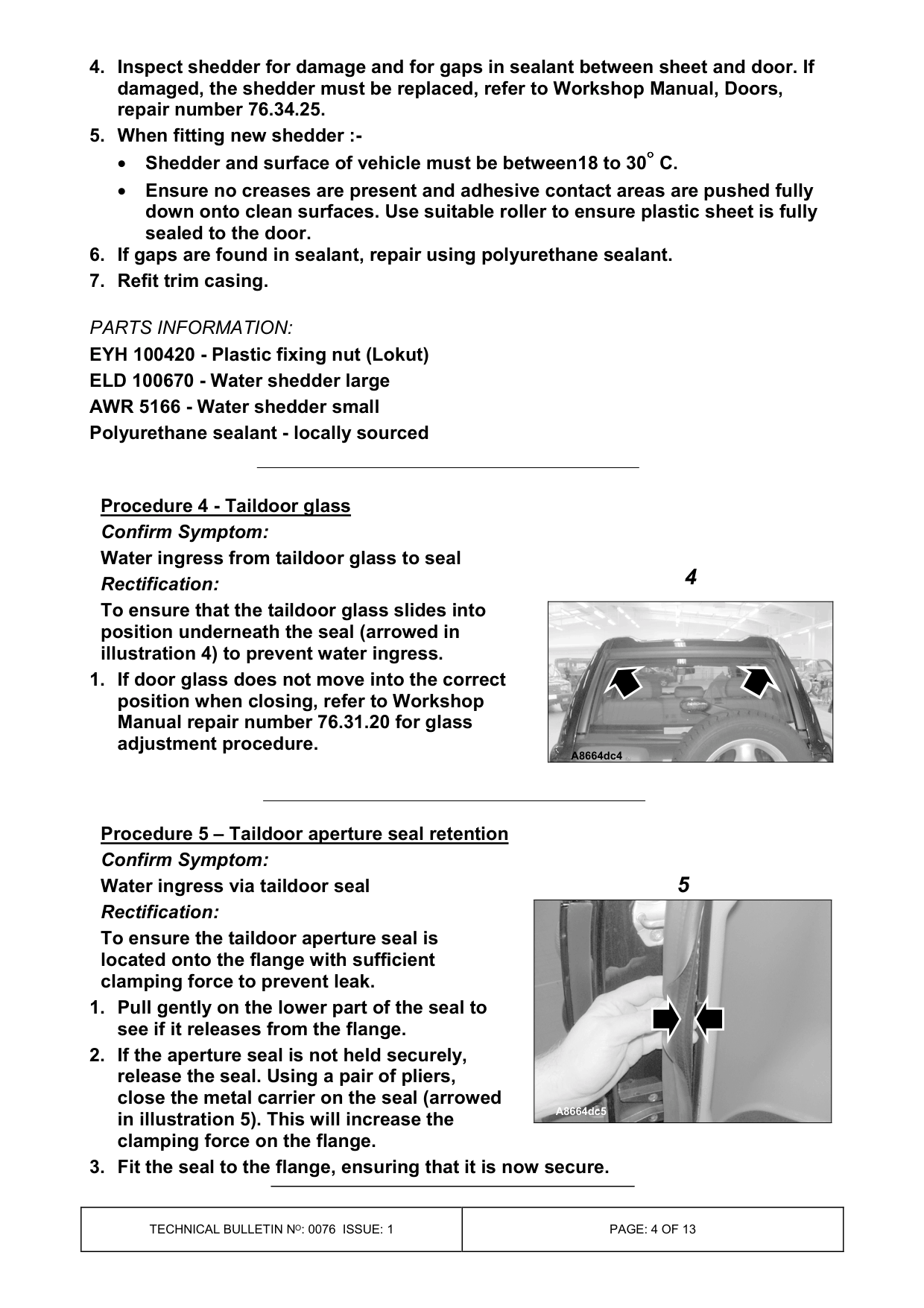 Water Ingress Into Vehicle – bulletin page 4