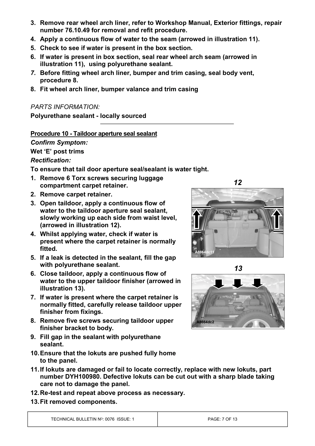 Water Ingress Into Vehicle – bulletin page 7