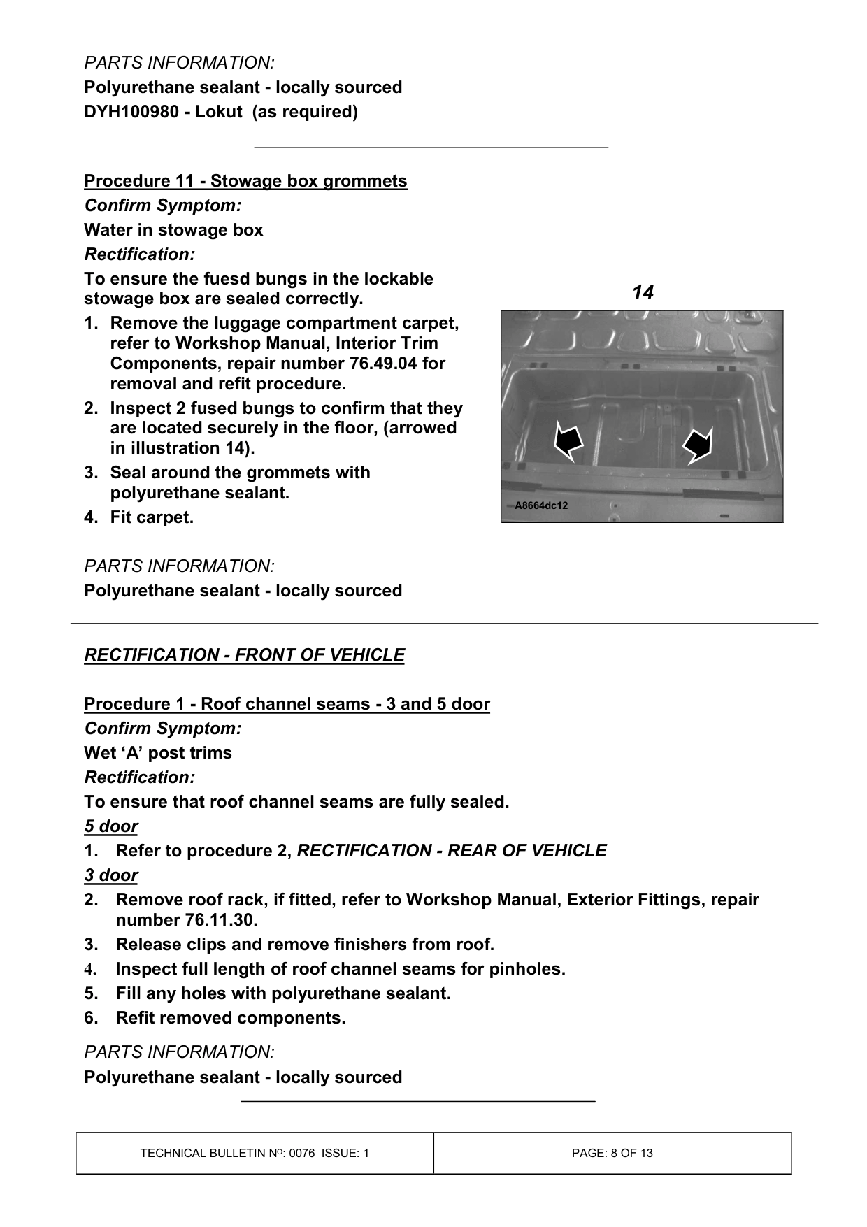 Water Ingress Into Vehicle – bulletin page 8