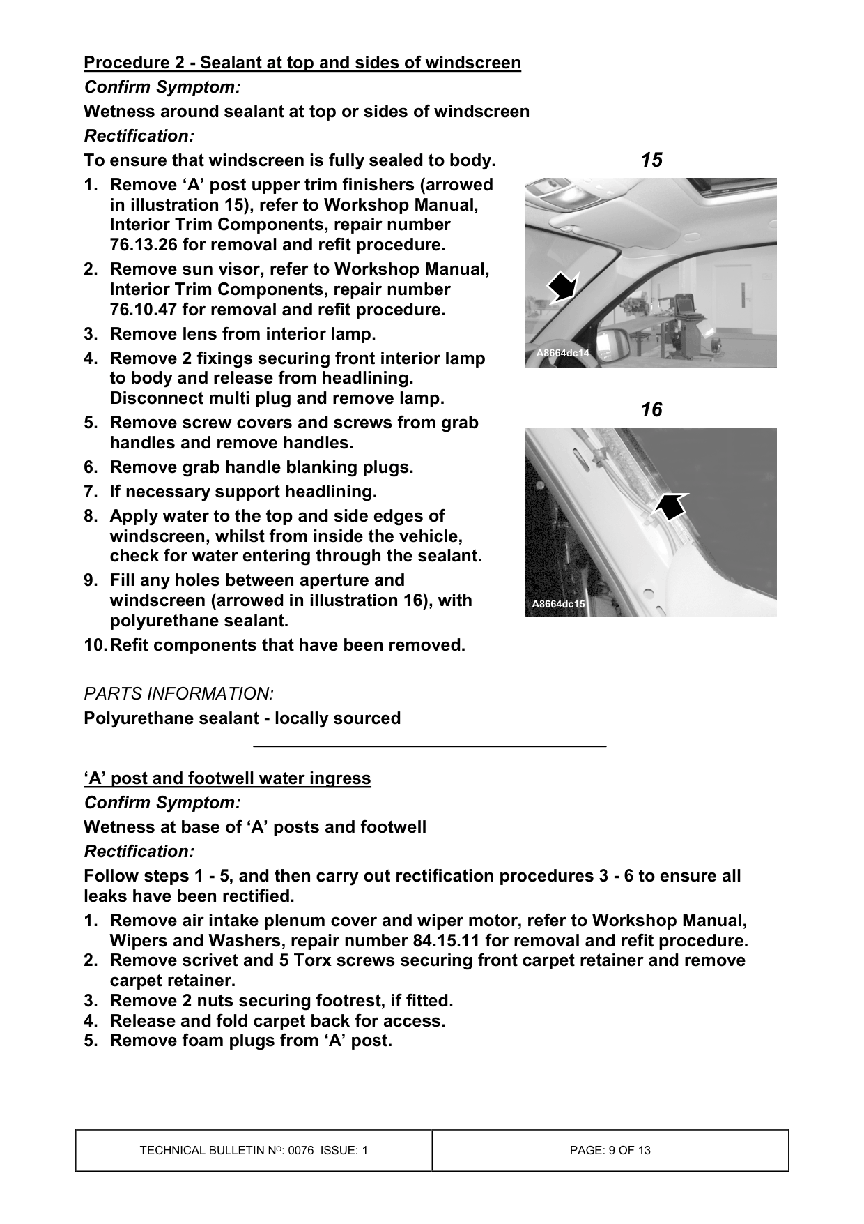 Water Ingress Into Vehicle – bulletin page 9