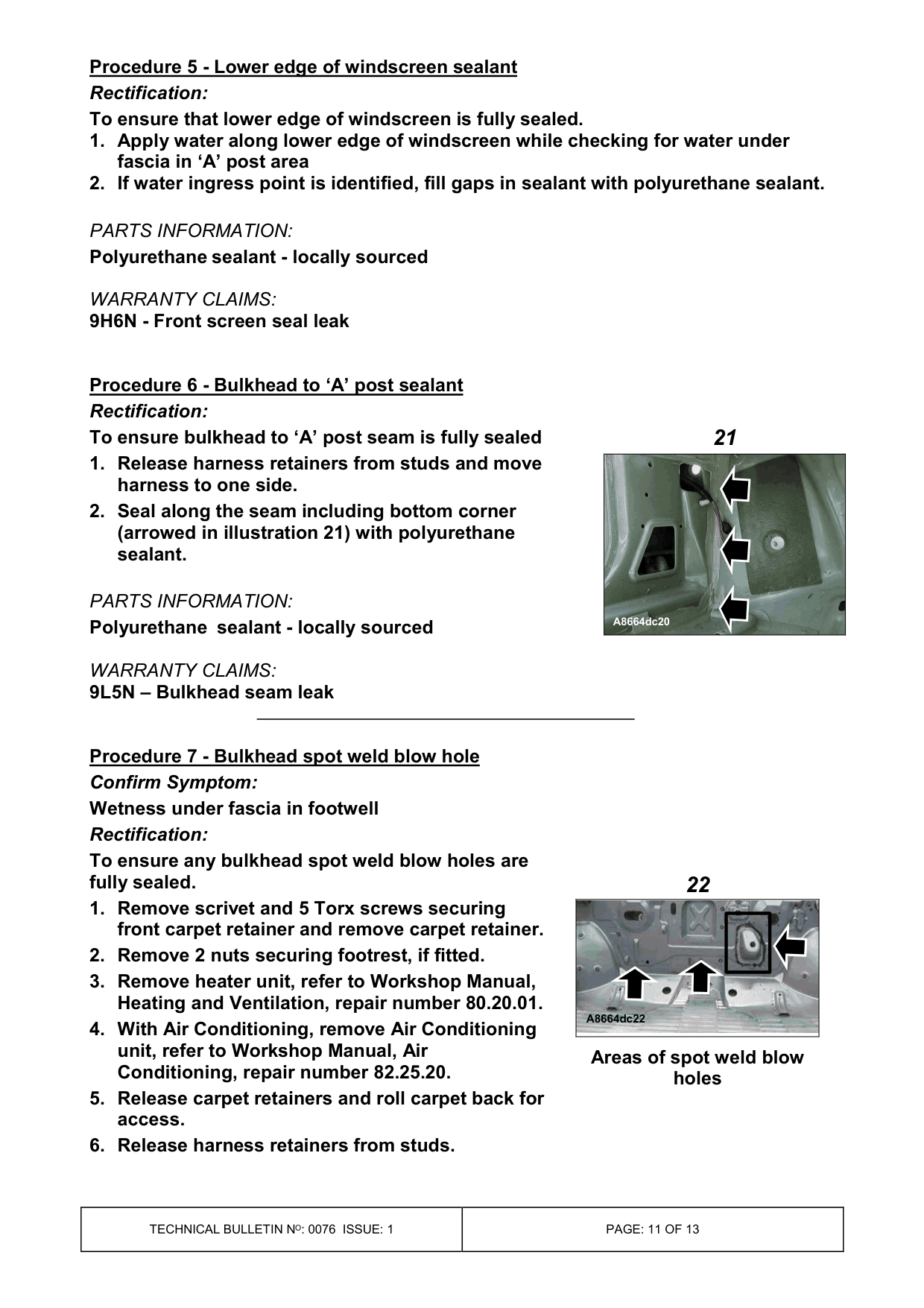 Water Ingress Into Vehicle – bulletin page 11