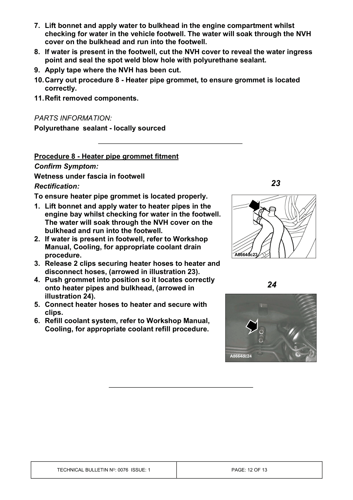 Water Ingress Into Vehicle – bulletin page 12