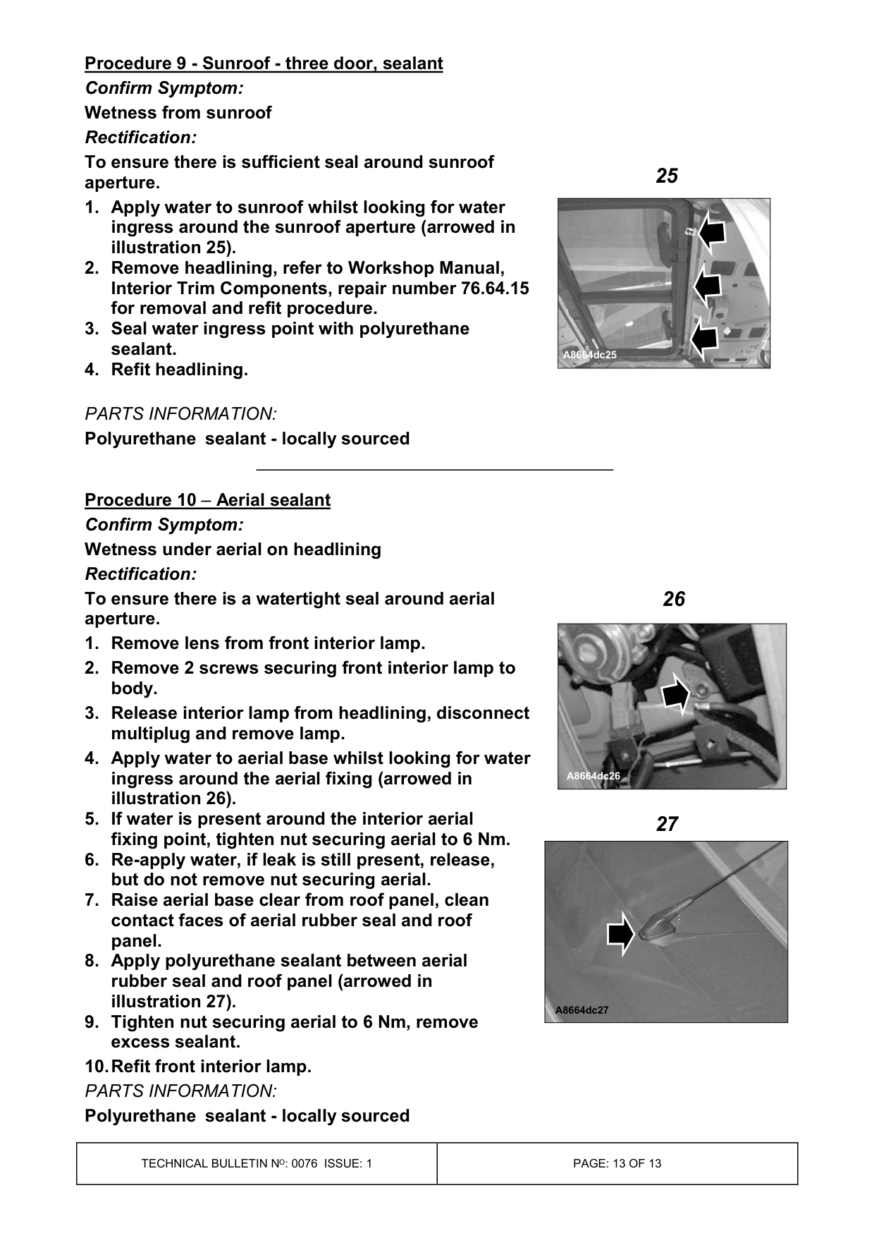Water Ingress Into Vehicle – bulletin page 13