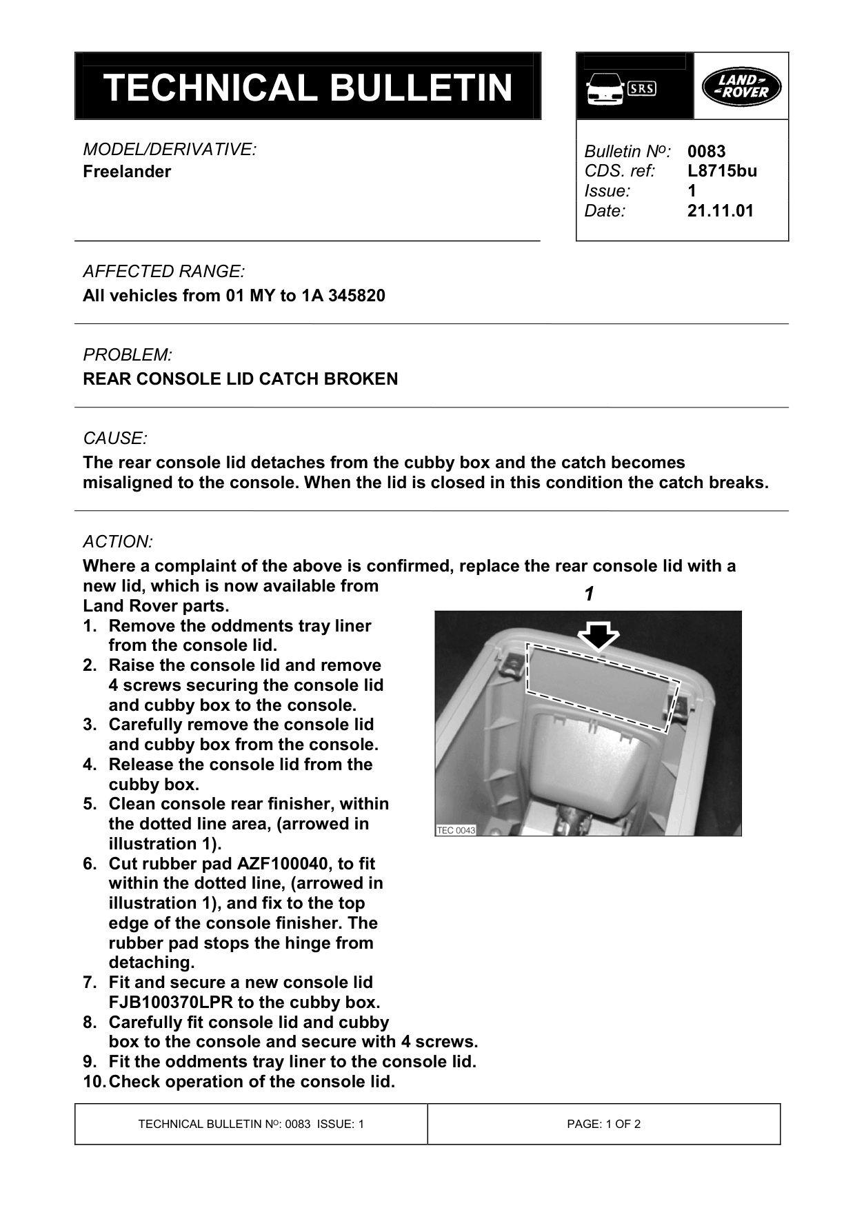 Rear Console Lid Catch Broken – bulletin page 1