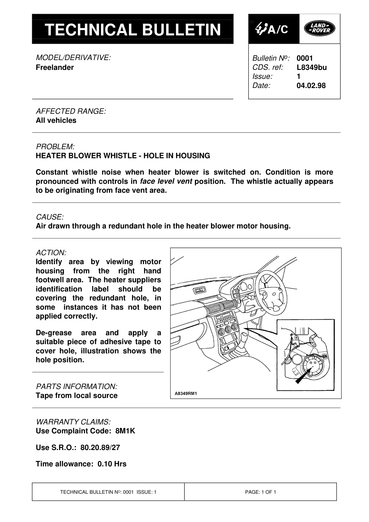 Heater Blower Whistle - Hole In Housing – bulletin page 1