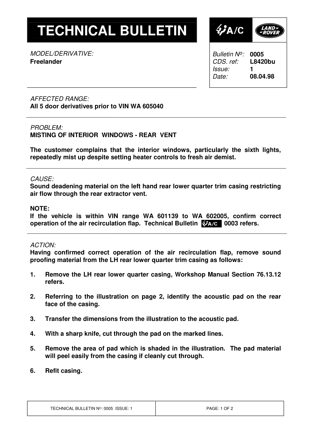 Poor Demisting Performance – bulletin page 3