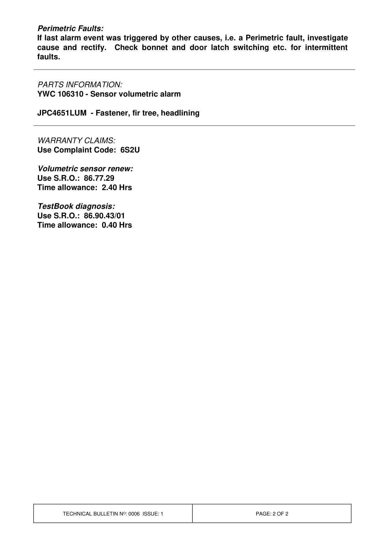 Alarm Involuntary Operation - Sensor Malfunction – bulletin page 2
