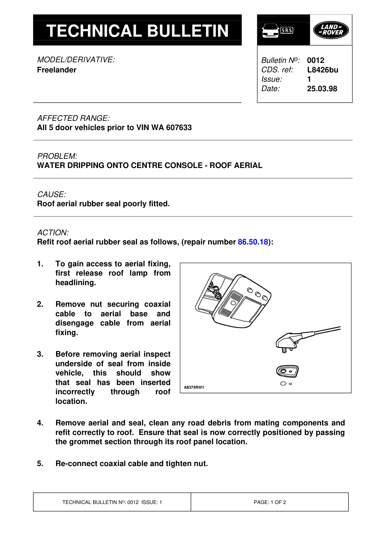 Water Dripping Onto Centre Console - Roof Aerial – bulletin page 1