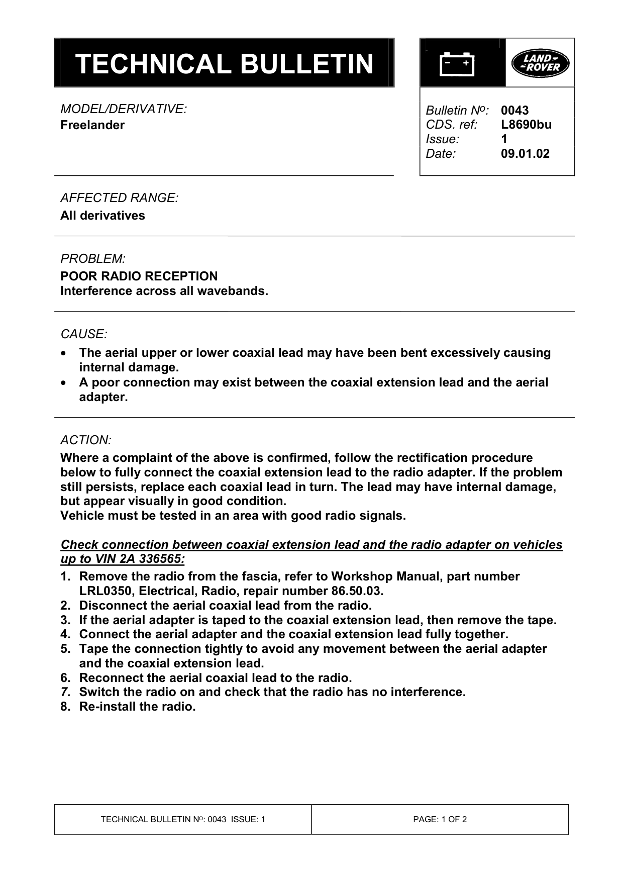 Poor Radio Reception – bulletin page 1