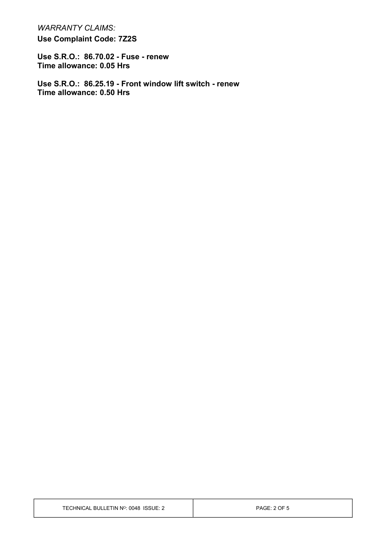 Electric Windows Do Not Operate – bulletin page 2