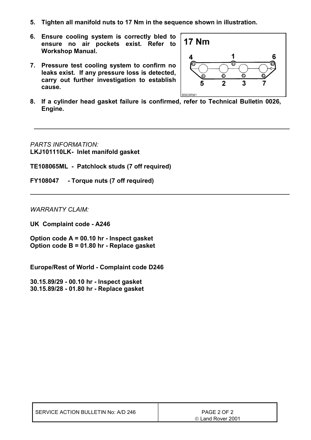 Inlet Manifold Gasket - Coolant Leak – bulletin page 2