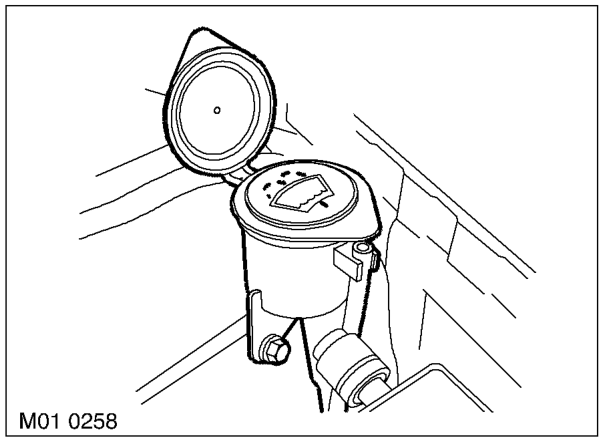 Visually check brake fluid level is at the 'MAX' mark on brake reservoir. Investigate the 