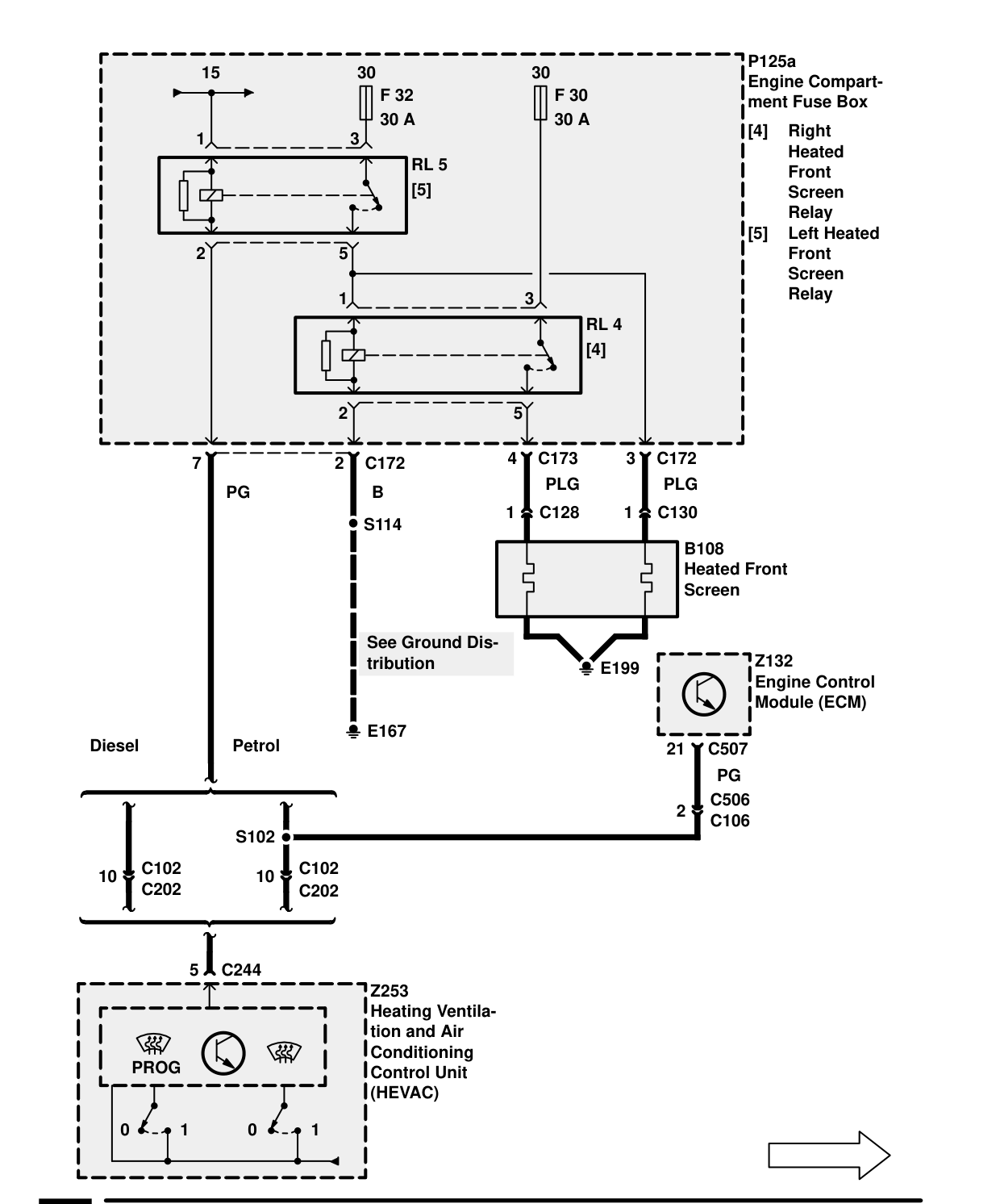 Heated Front Screen – Circuit Diagram