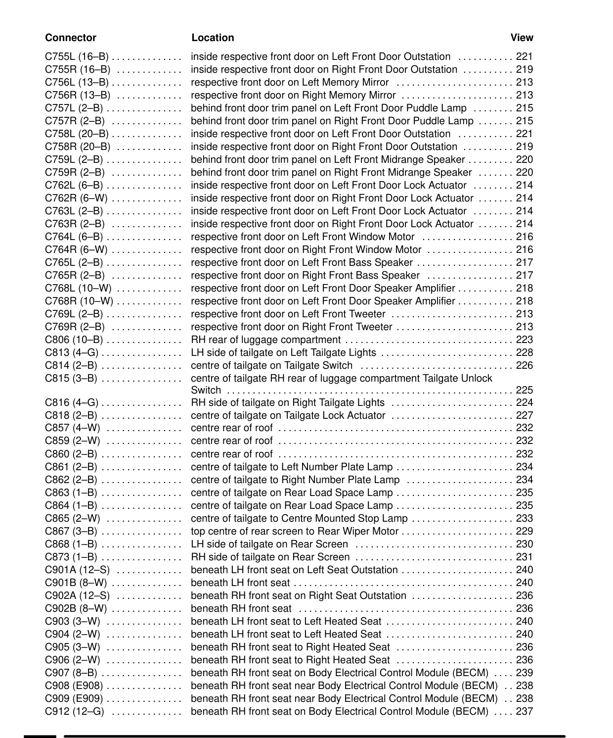 Component Location Table – Rev: 07/98