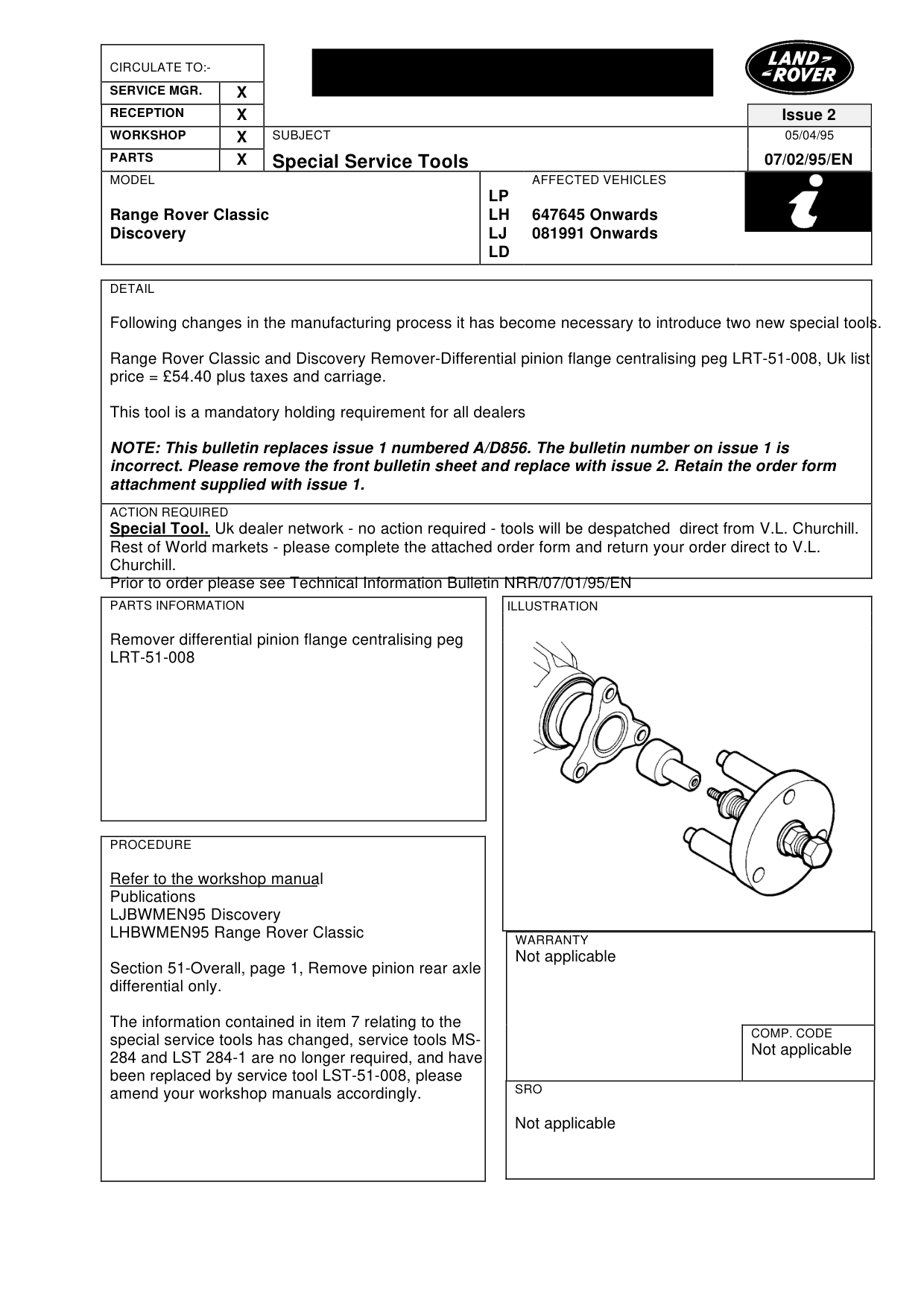 Special Service Tools – bulletin page 1