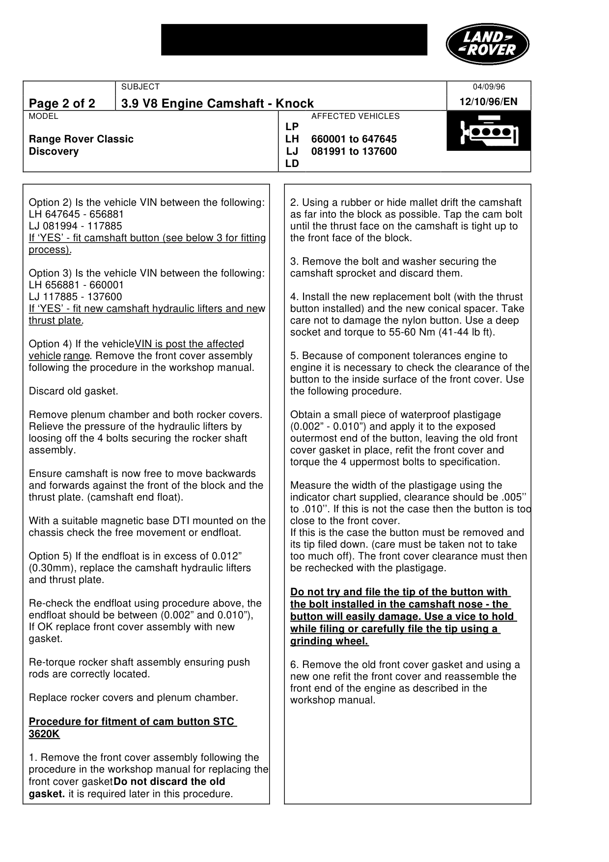 3.9 V8 Engine Camshaft - Knock – bulletin page 2