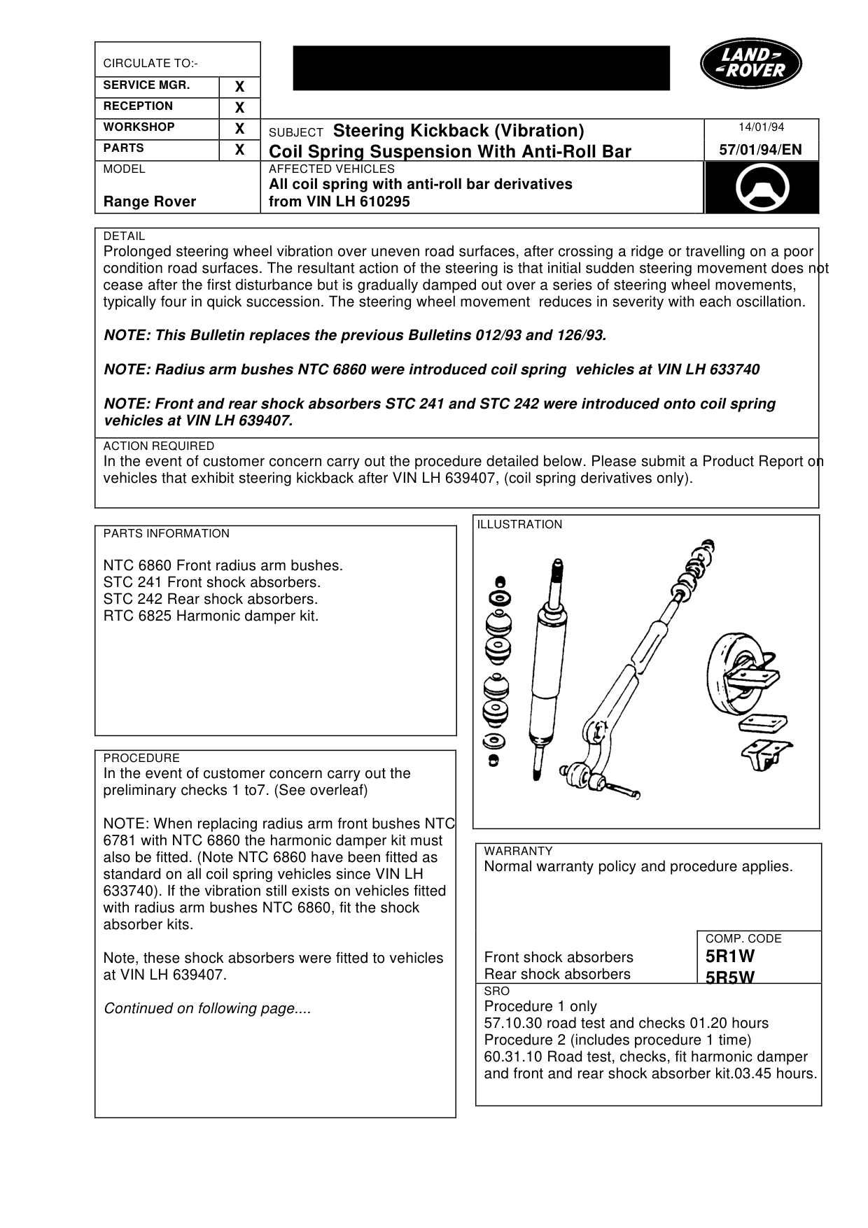 Steering Kickback (Vibration)-Coil Spring – bulletin page 1