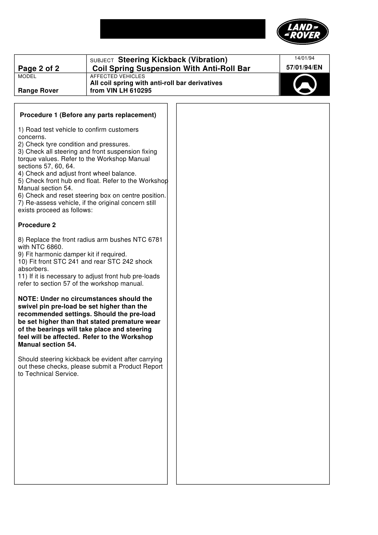 Steering Kickback (Vibration)-Coil Spring – bulletin page 2