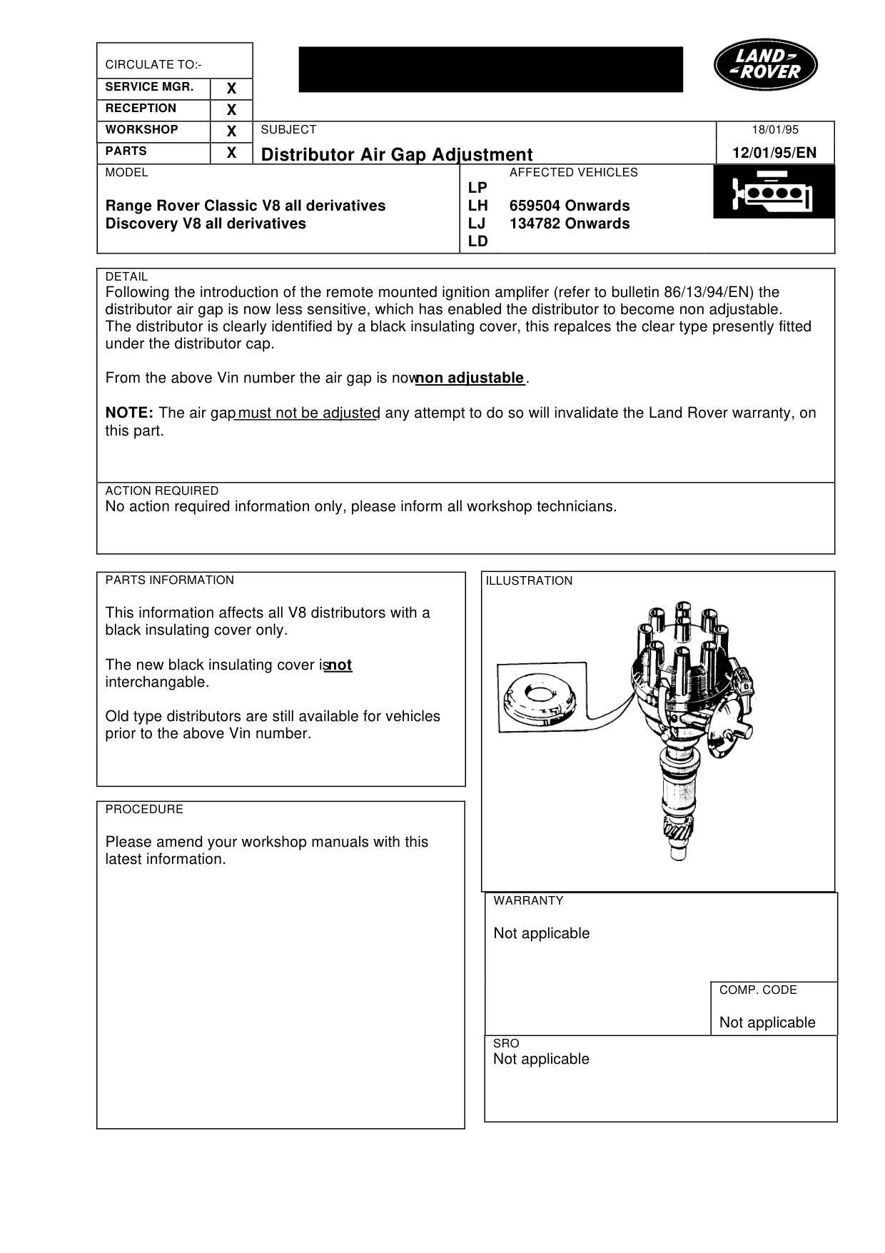 Distributor Air Gap Adjustment – bulletin page 1