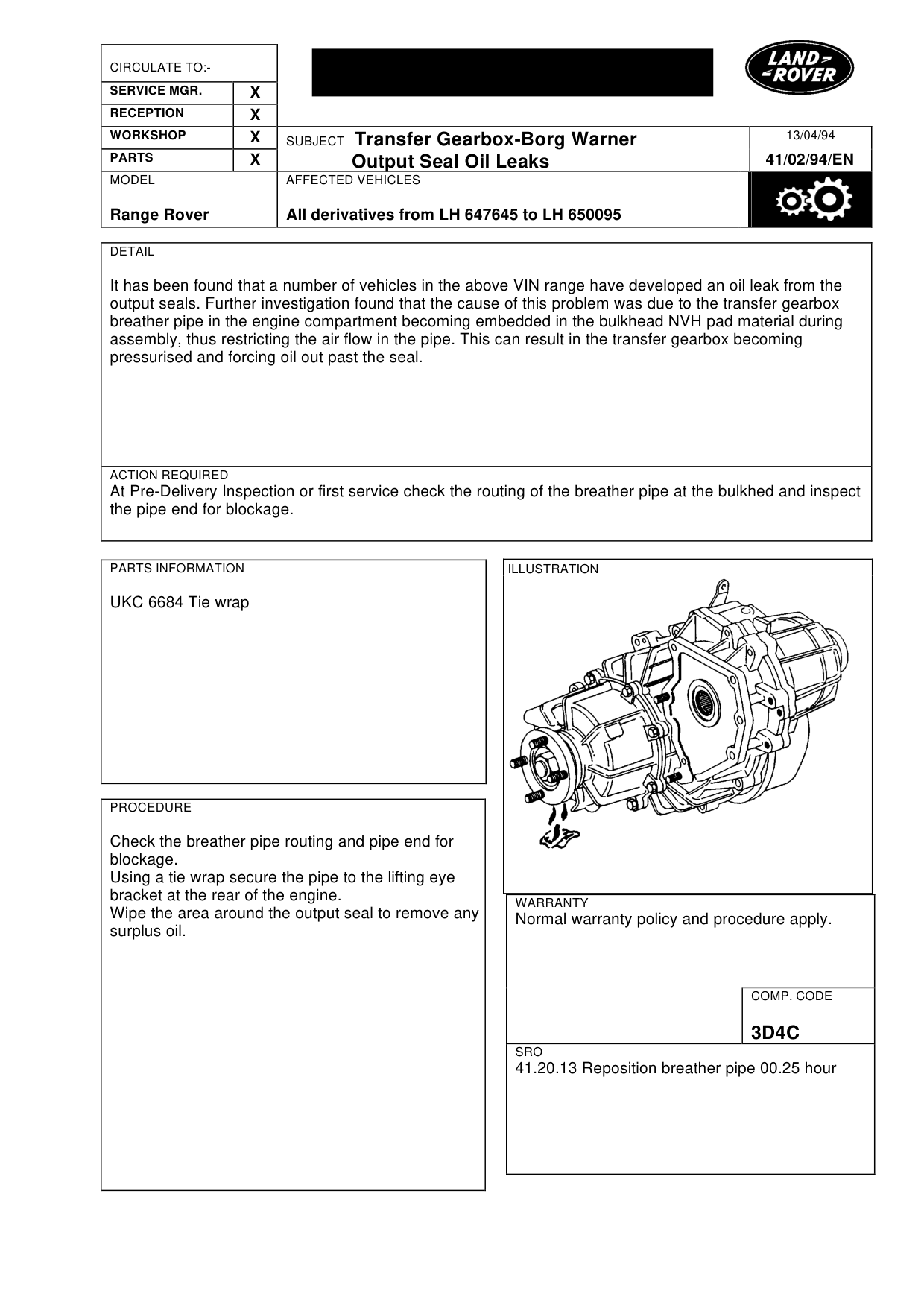 Transfer Gearbox-Borg Warner-Output Seal – bulletin page 1