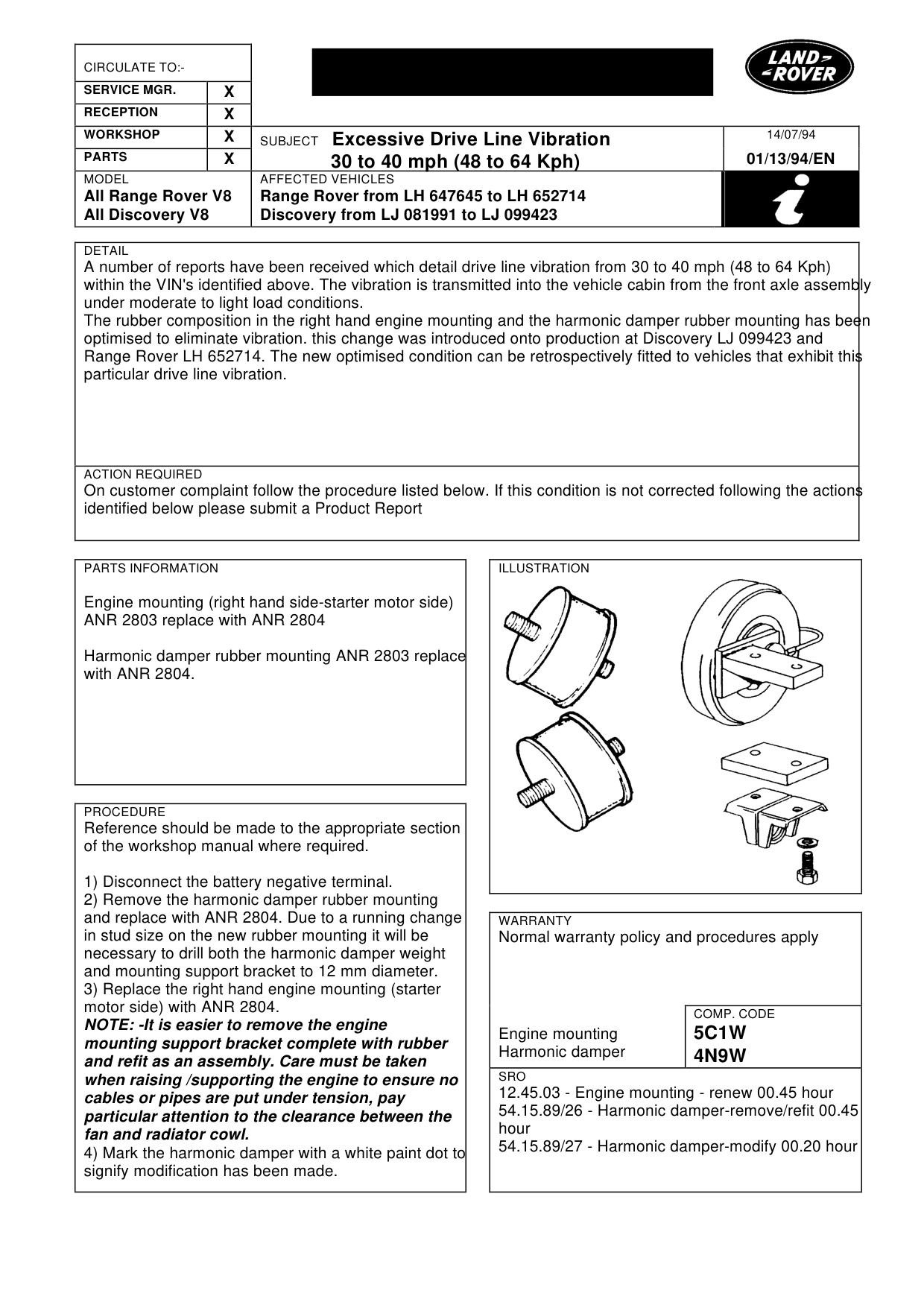 Excessive Drive Line Vibration – bulletin page 1