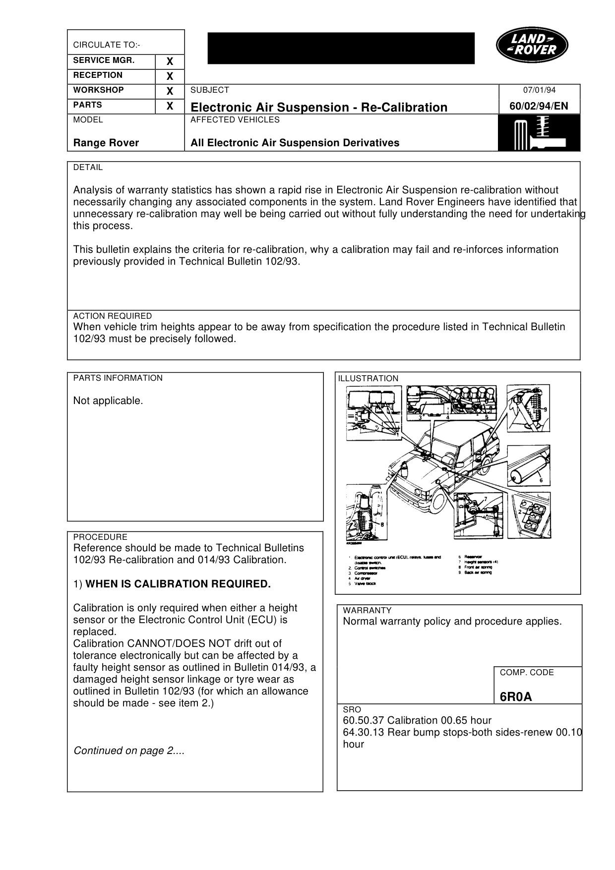 Electronic Air Suspension-Re-Calibration – bulletin page 1