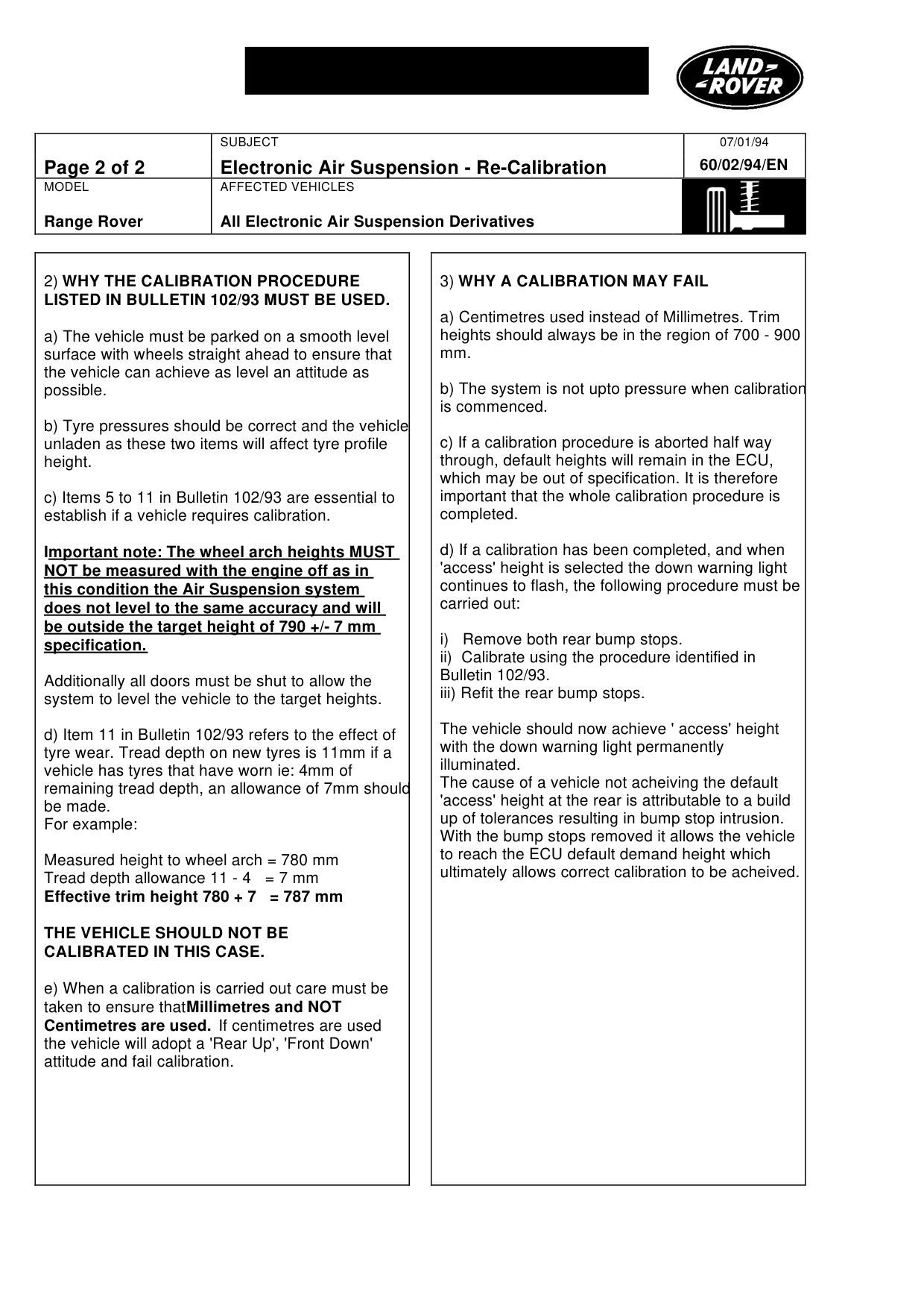 Electronic Air Suspension-Re-Calibration – bulletin page 2