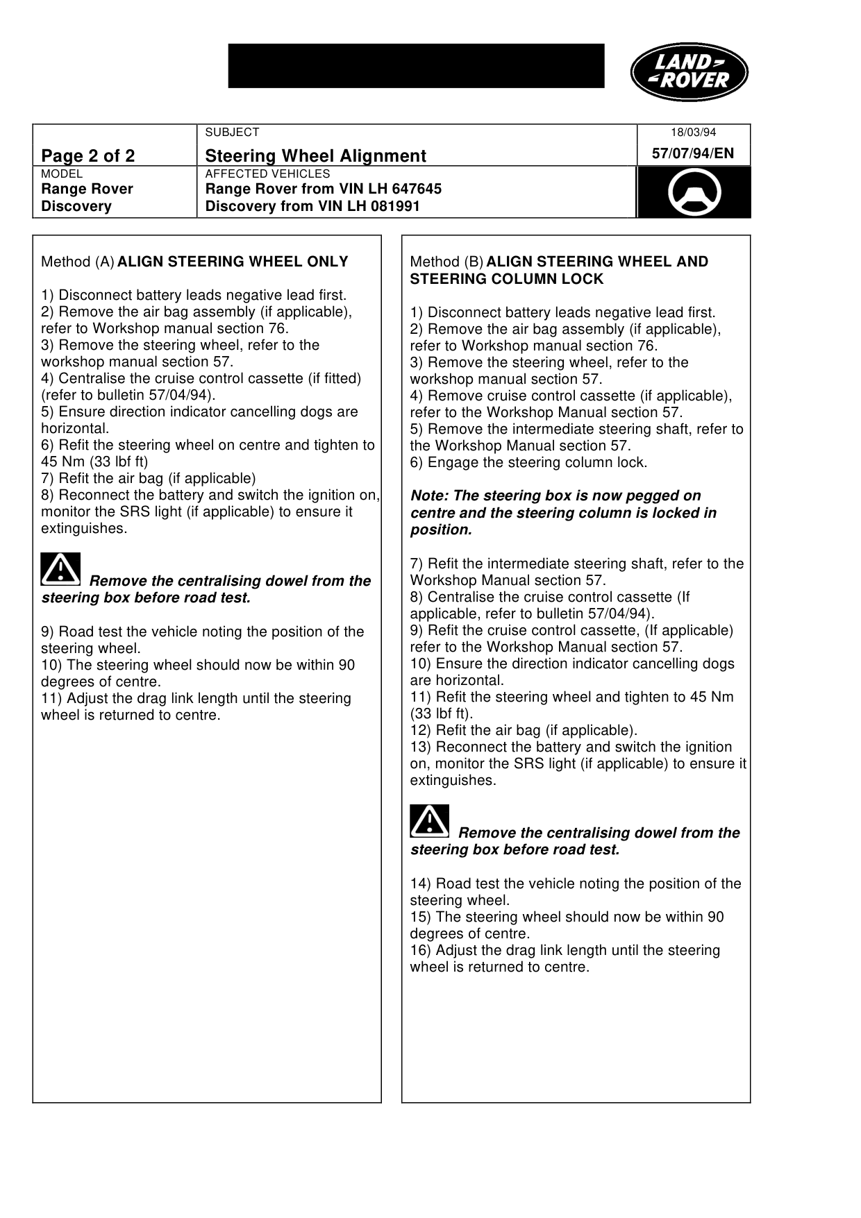 Steering Wheel Alignment – bulletin page 2